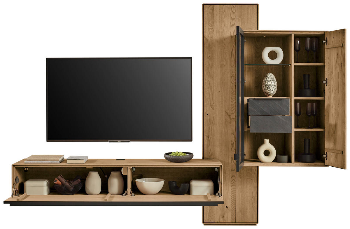 WOHNWAND  Anthrazit, Kastanienfarben 273,8/205,5/39,5 cm  - Kastanienfarben/Anthrazit, Natur, Glas/Holz (273,8/205,5/39,5cm) - Valnatura