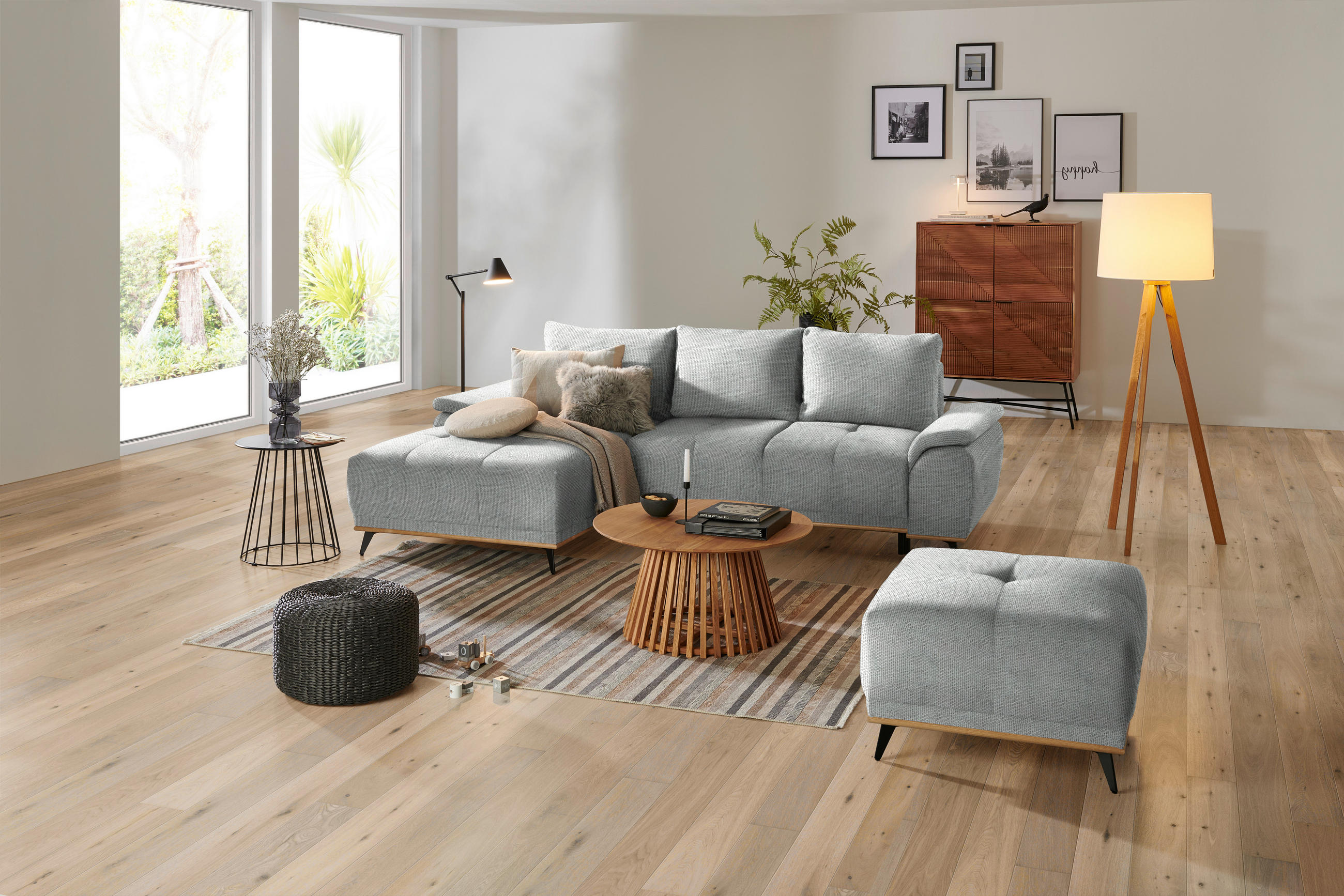 ECKSOFA in Struktur Grau  - Schwarz/Grau, Modern, Textil/Metall (168/262cm) - home24