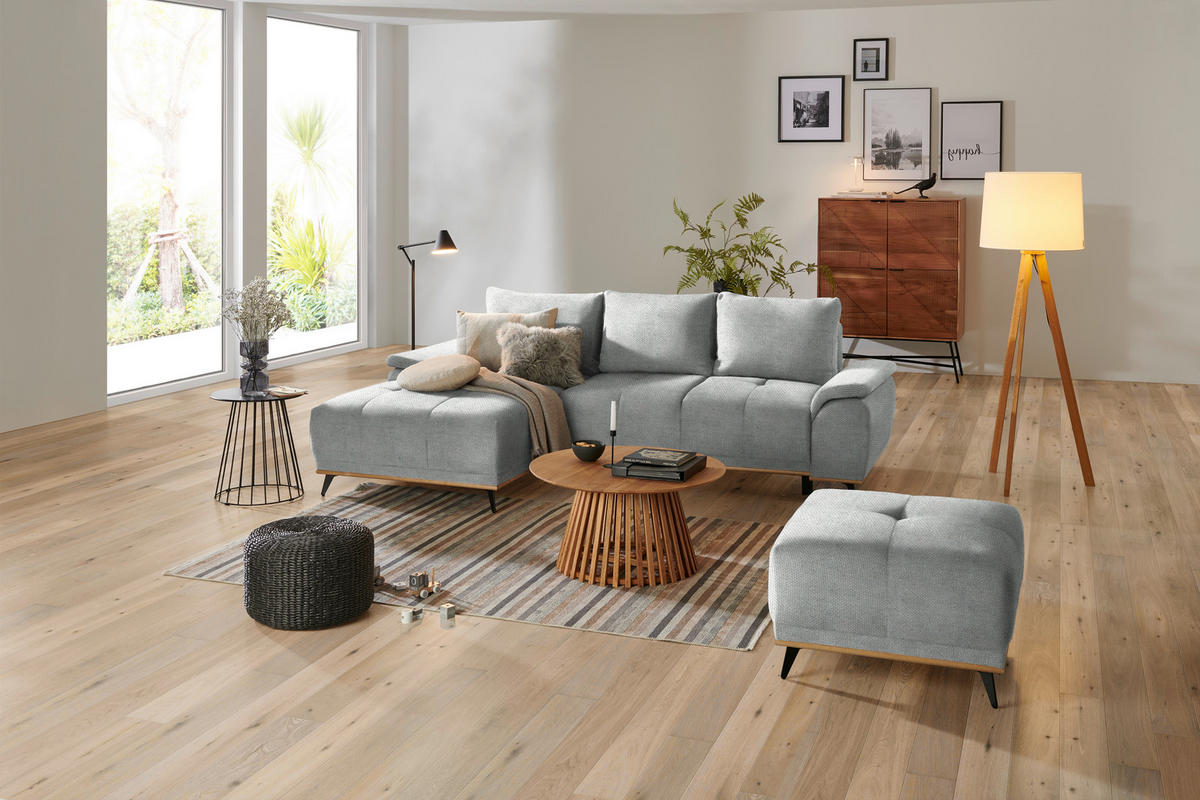 ECKSOFA in Struktur Grau  - Schwarz/Grau, Modern, Textil/Metall (168/262cm) - home24