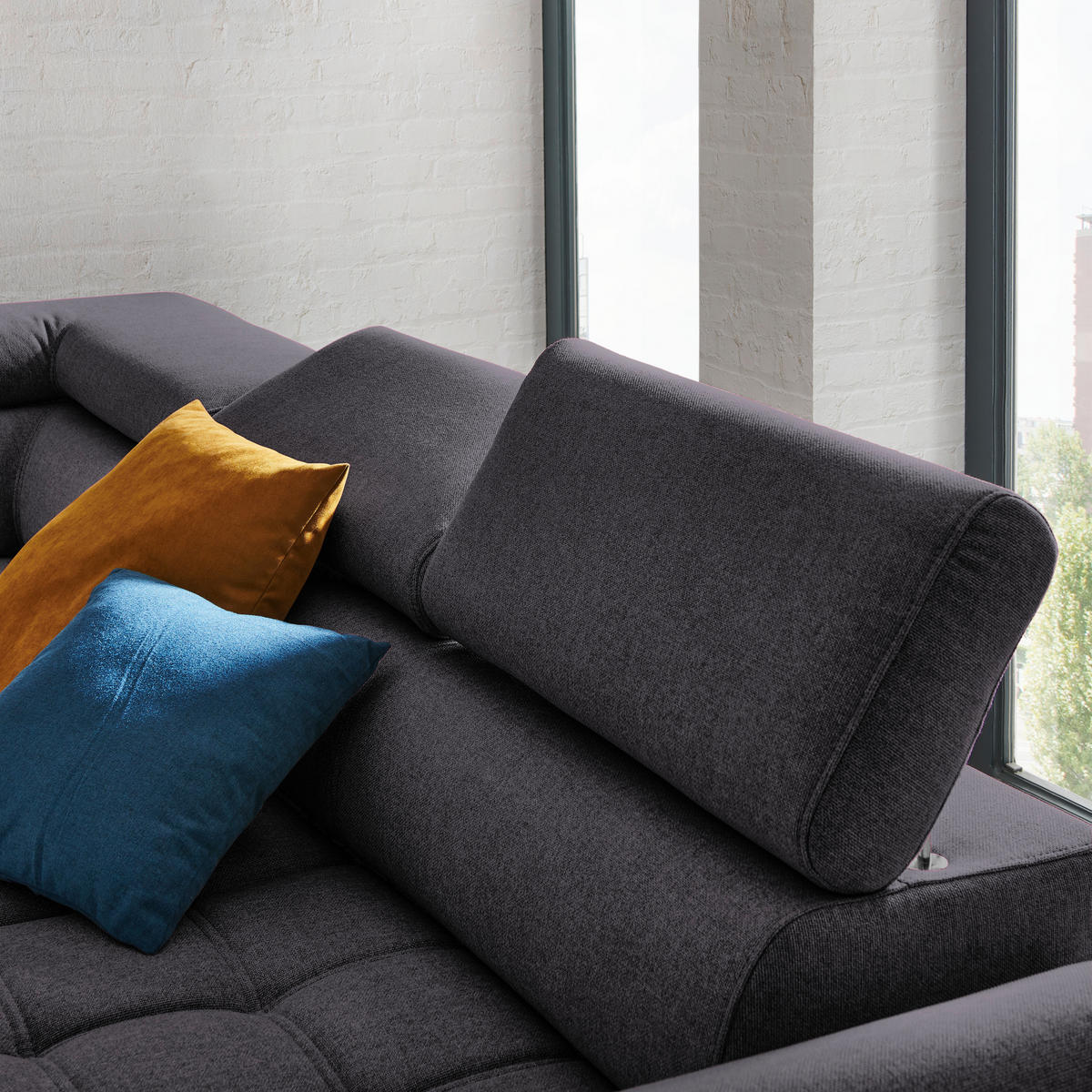 CloseUp von Welnova ECKSOFA Schwarz Webstoff.