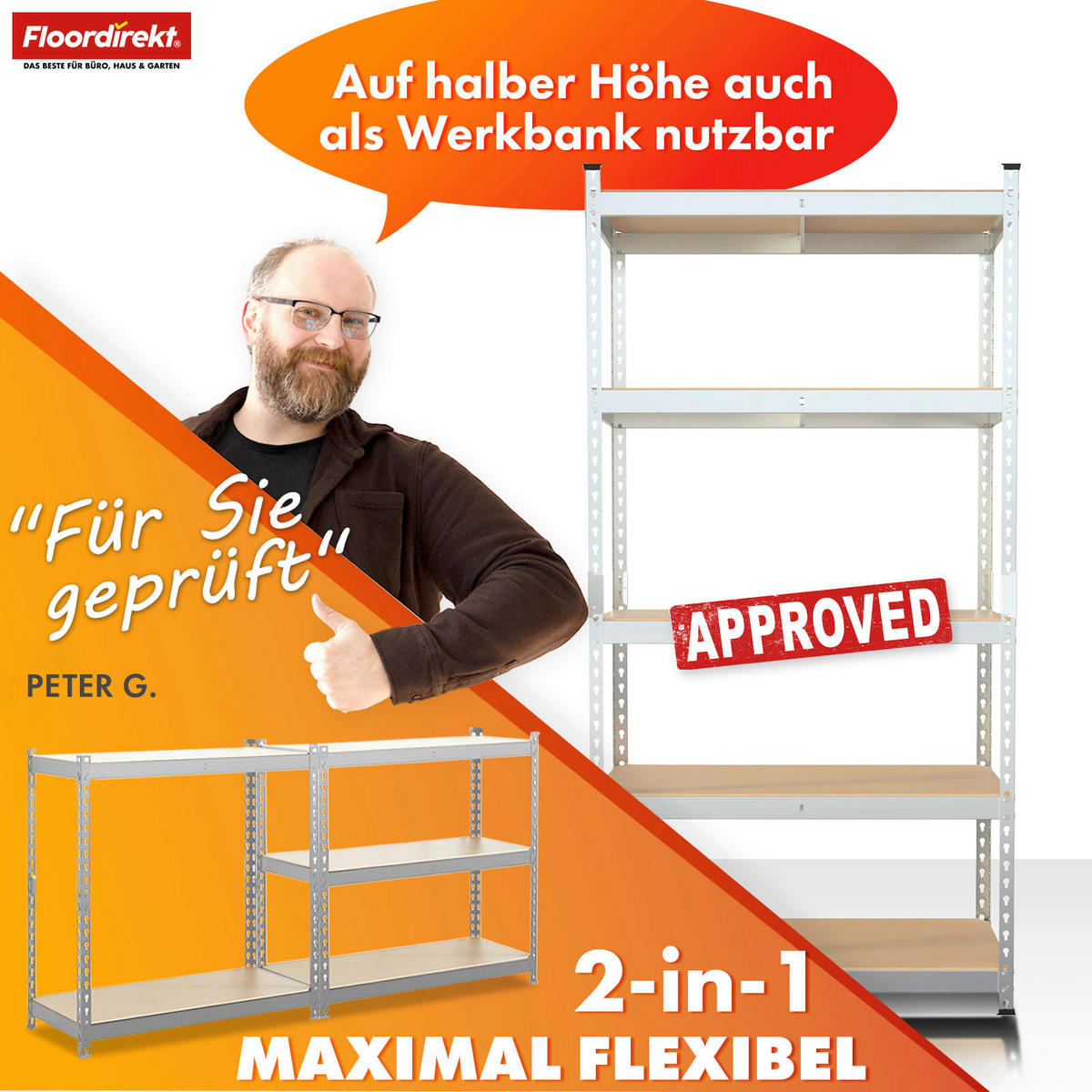 SCHWERLASTREGAL 90/180/45 cm  - Zinkfarben, Basics, Naturmaterialien/Metall (90/180/45cm) - Floordirekt