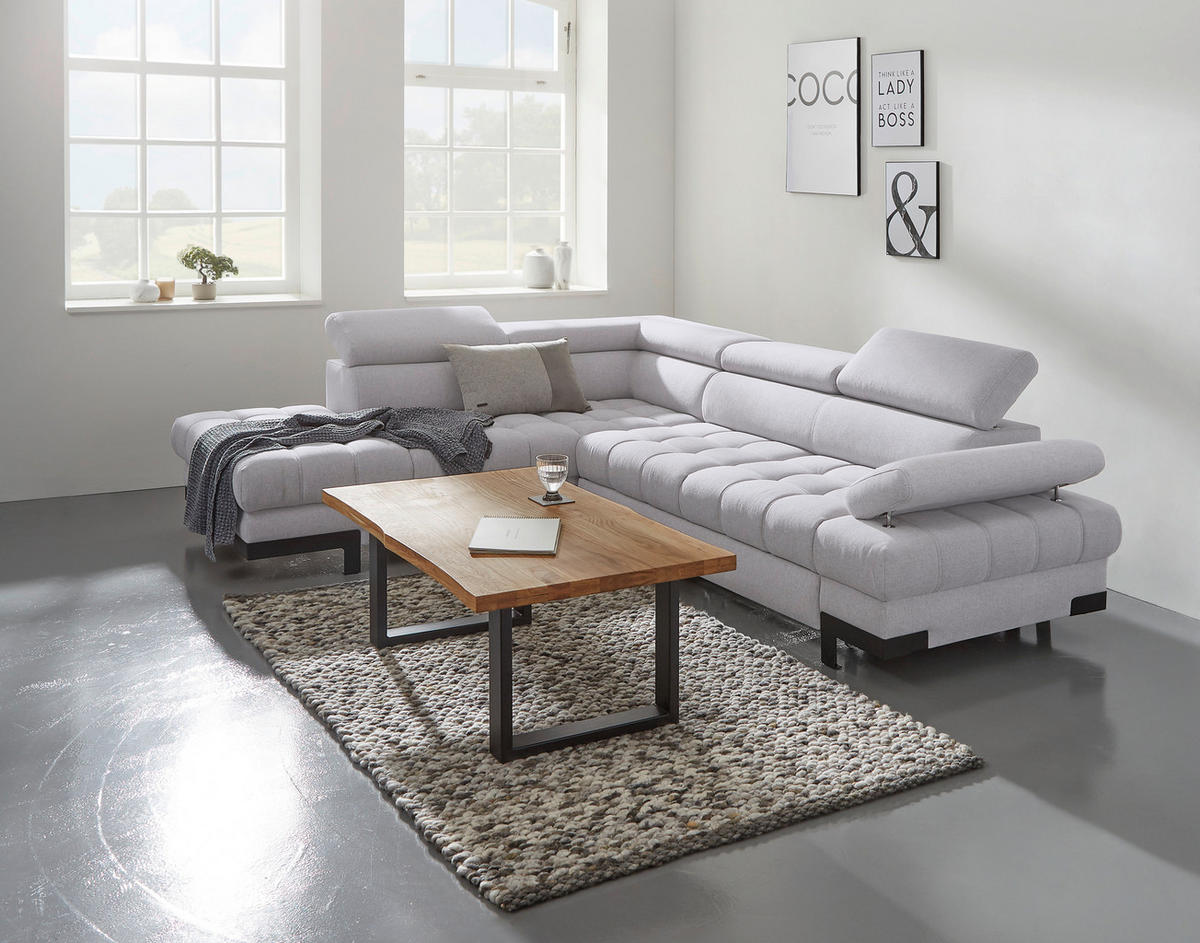 ECKSOFA Grau Webstoff  - Schwarz/Grau, Design, Textil/Metall (223/263cm) - Welnova