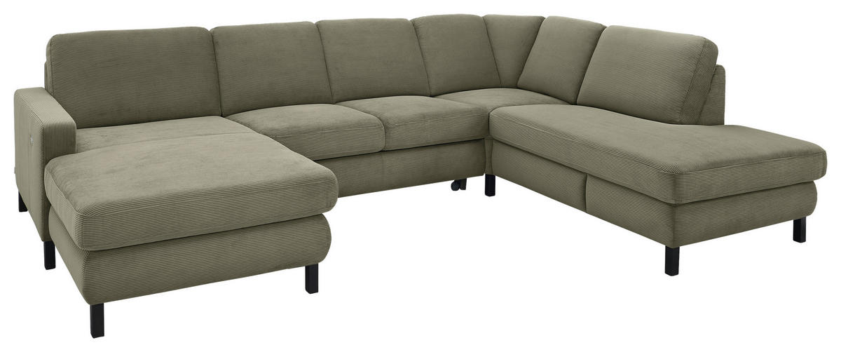 WOHNLANDSCHAFT MR 365 Olivgrün Feincord  - Schwarz/Olivgrün, Design, Textil/Metall (165/313/219cm) - Musterring