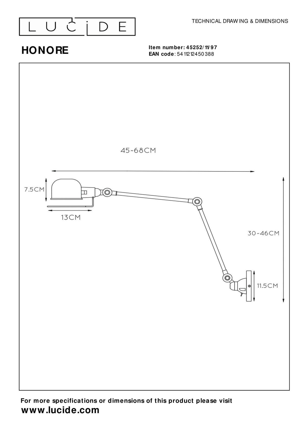 WANDLEUCHTE 13/68/46 cm   - Design (13/68/46cm) - Lucide