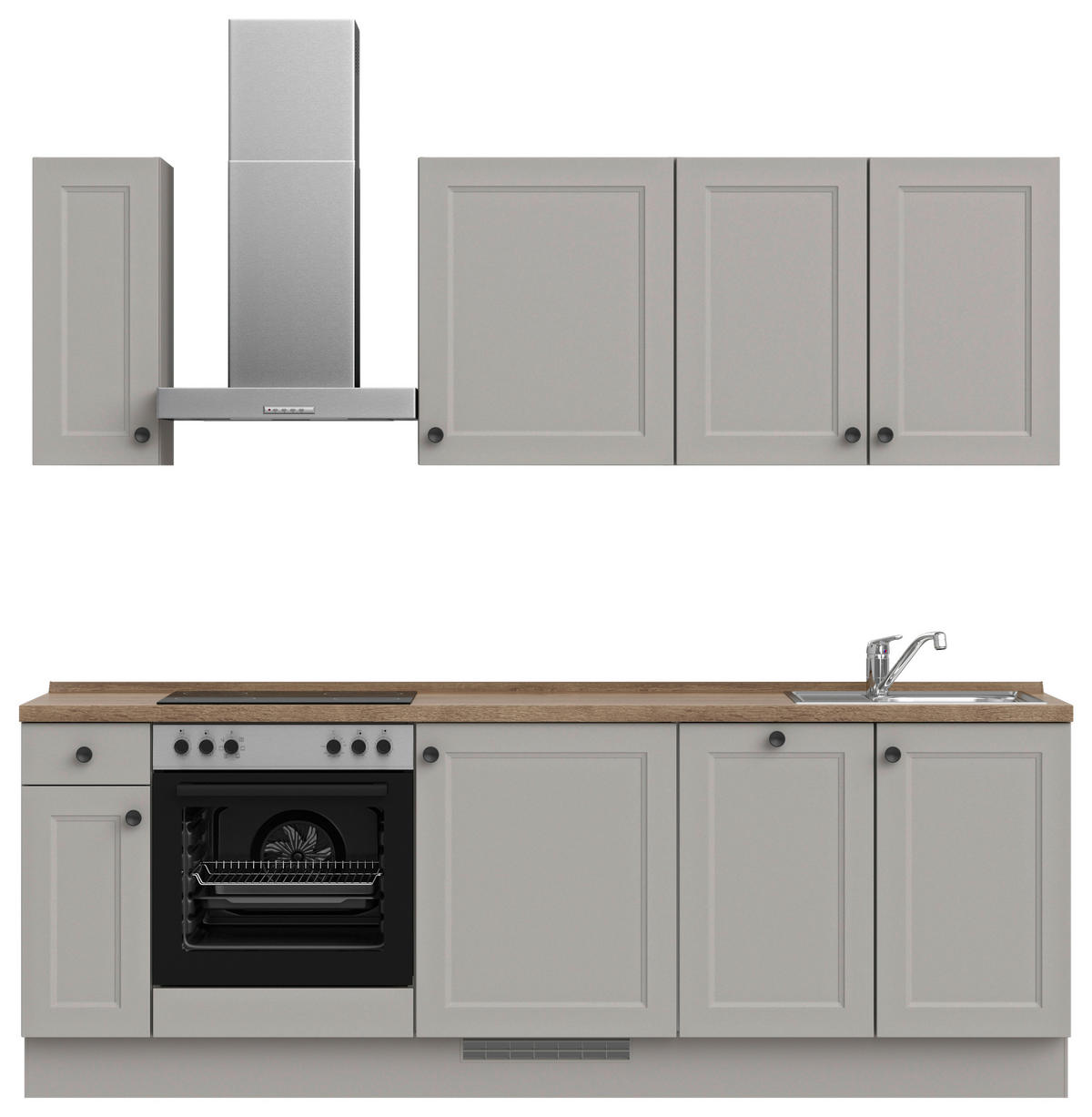 KÜCHENBLOCK Cascada 240 cm  in Grau, Eiche dunkel  - Eiche dunkel/Schwarz, MODERN, Holzwerkstoff/Metall (240cm) - Nobilia