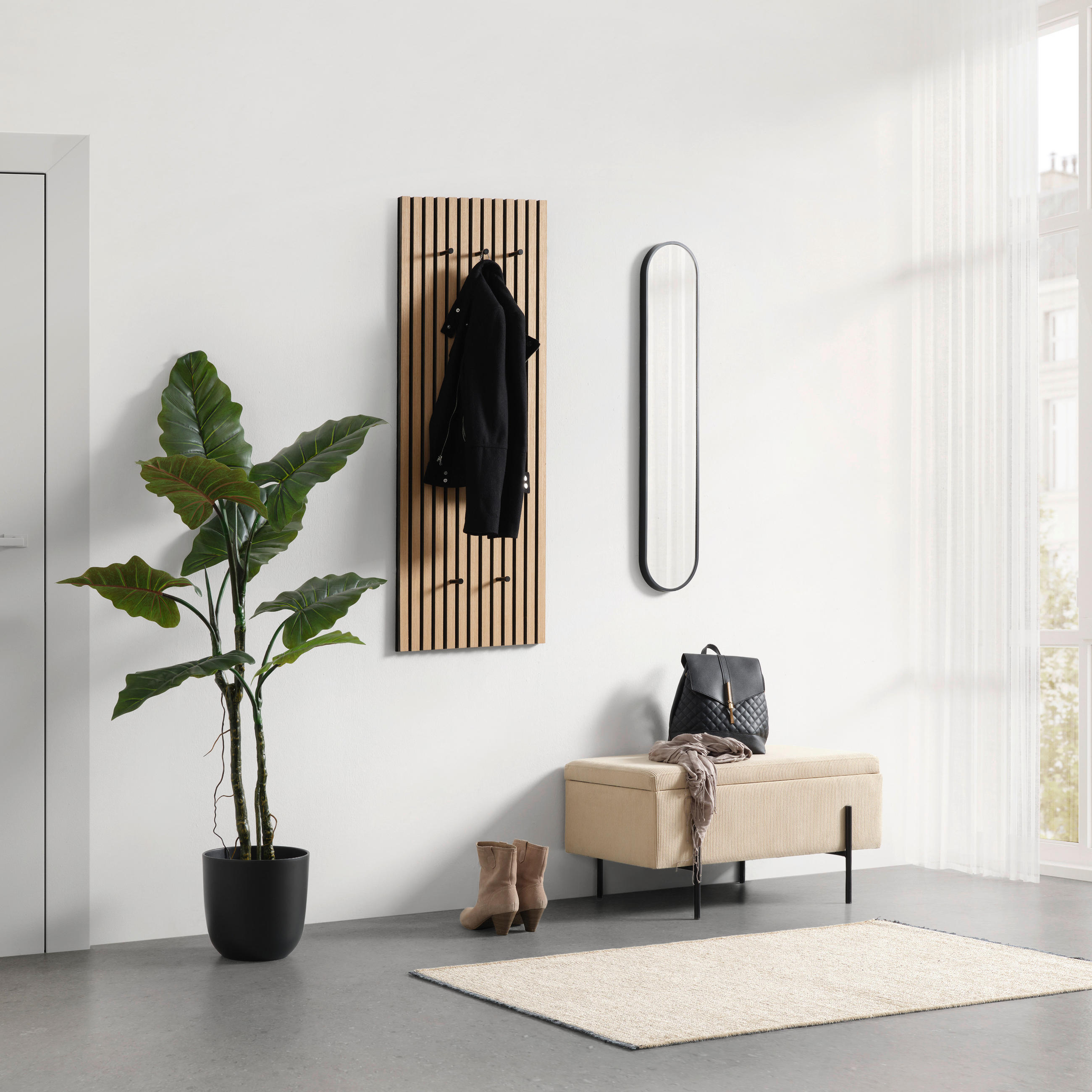WANDGARDEROBE  in Eiche Artisan, Schwarz  - Schwarz/Eiche Artisan, MODERN, Holzwerkstoff/Textil (50/125/7cm) - Xora