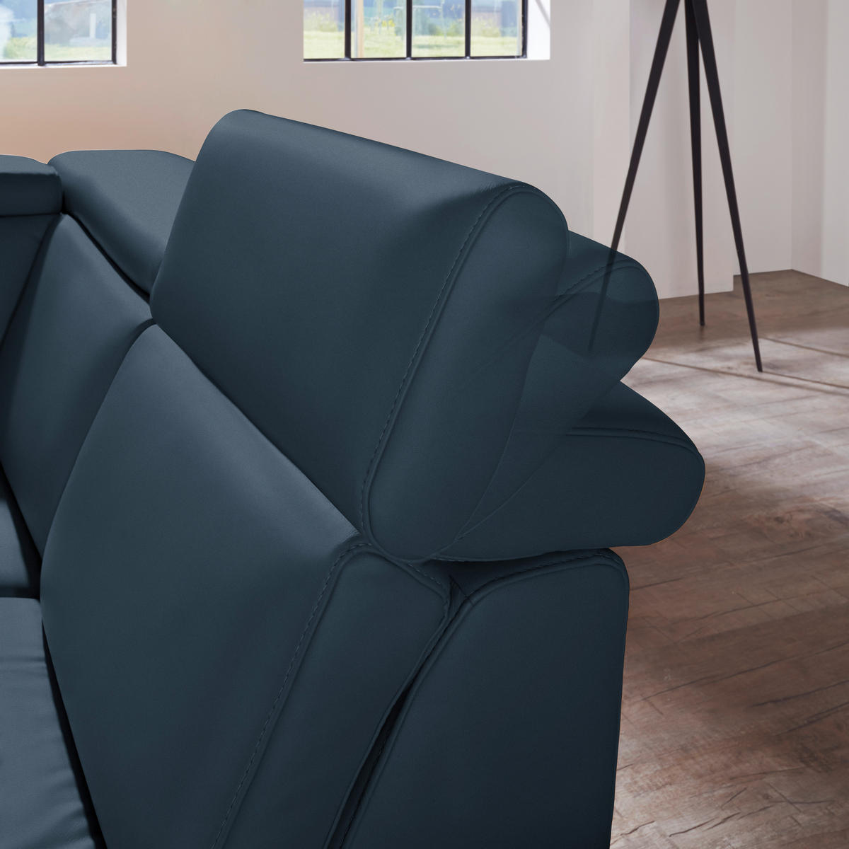 ECKSOFA in Echtleder Dunkelblau  - Alufarben/Dunkelblau, Design, Leder/Metall (271/239cm) - Cantus