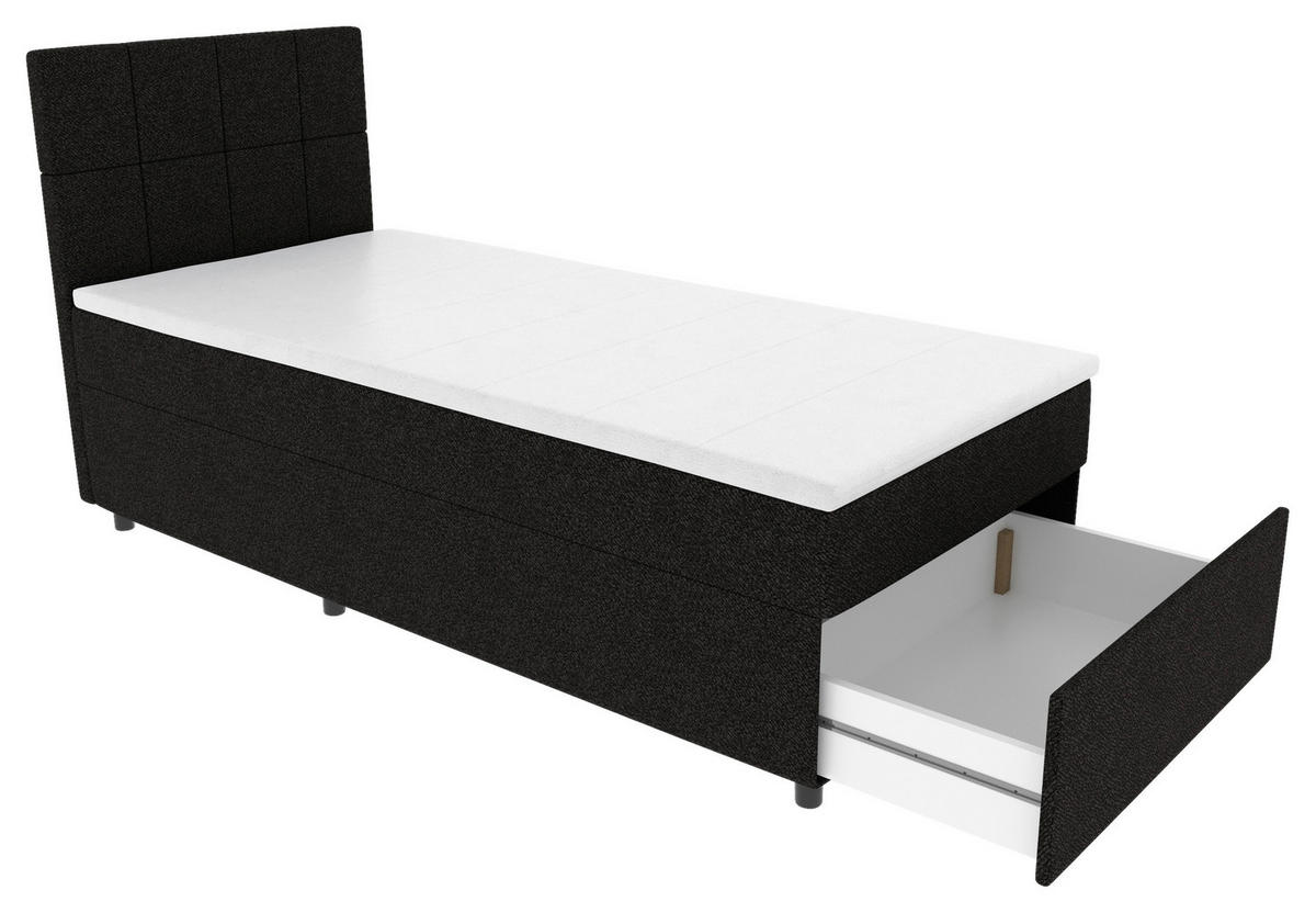 BOXBETT 90/200 cm,  in Schwarz, Matratze, Topper, Bettschublade, H3 = fest  - Schwarz, KONVENTIONELL, Kunststoff/Textil (90/200cm) - Boxxx