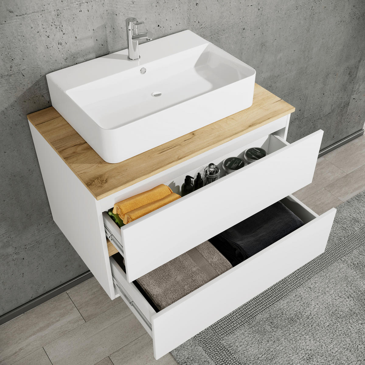 BADRUM  - vit/honungsek, Trend, trämaterial/keramik (80/64/51cm) - MID.YOU