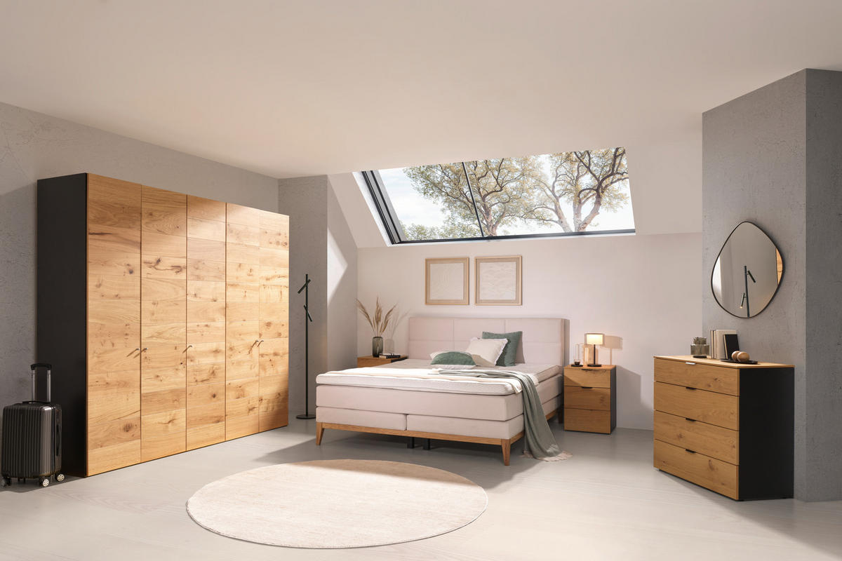 BOXSPRINGBETT 180/200 cm  in Beige  - Eichefarben/Beige, KONVENTIONELL, Holz/Textil (180/200cm) - Carryhome