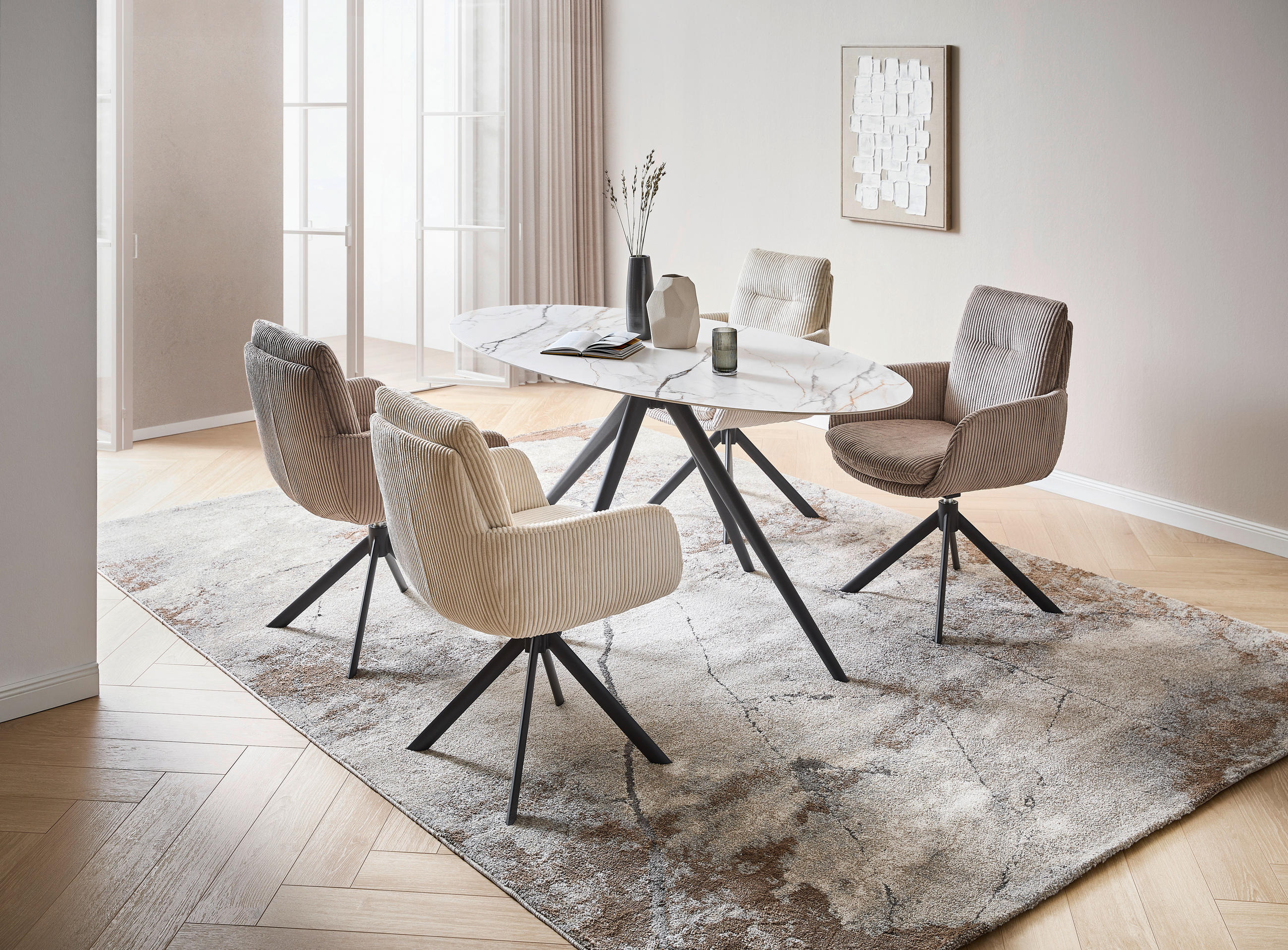 ARMLEHNSTUHL  in Eisen Cord  - Taupe/Schwarz, Design, Textil/Metall (63,5/88,5/66,5cm) - Novel