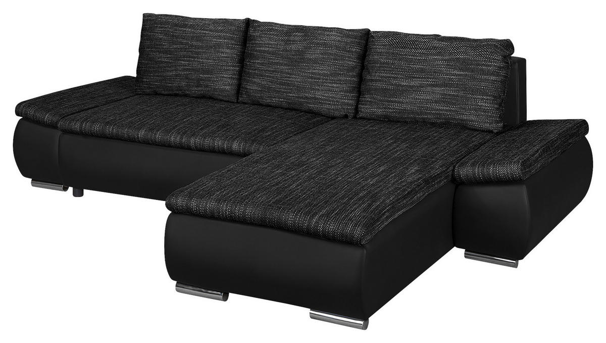 ECKSOFA Schwarz Textilgeflecht  - Chromfarben/Schwarz, Design, Textil (266/175cm) - Livetastic