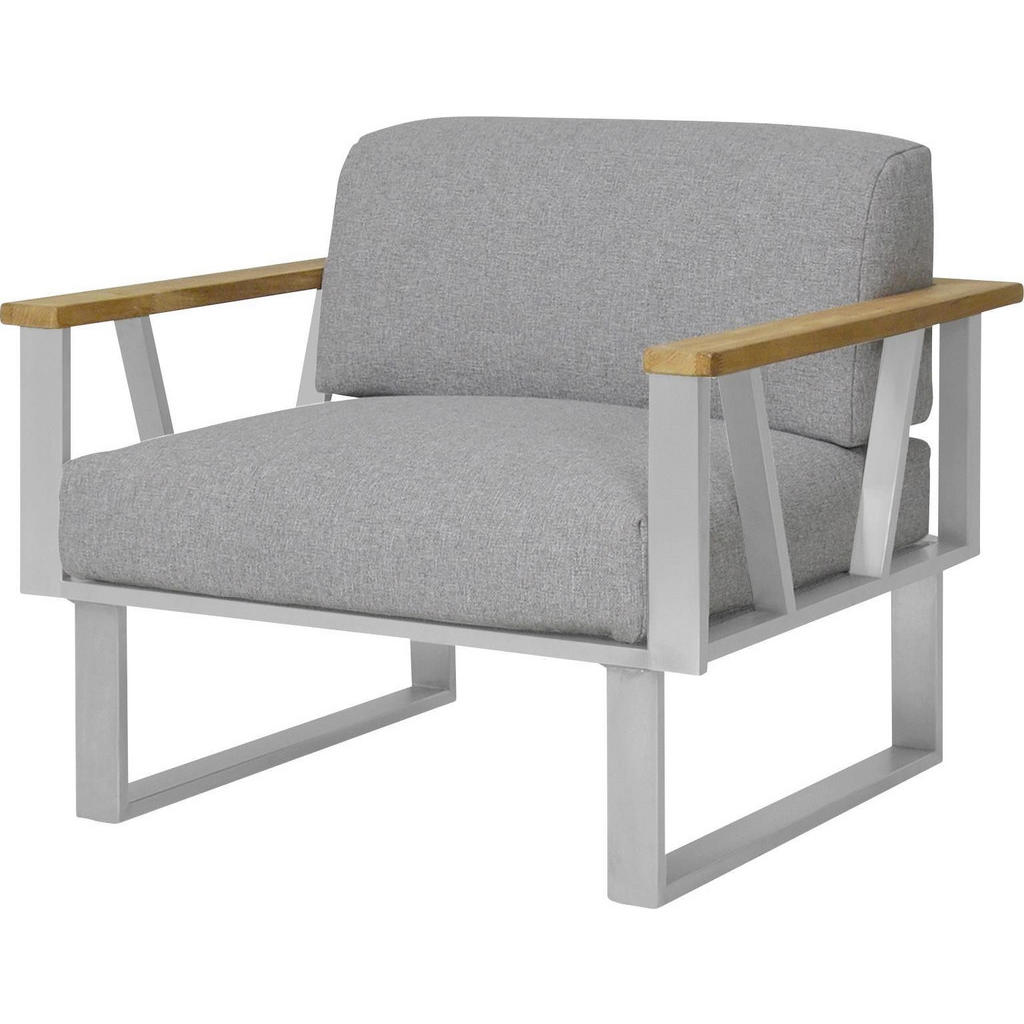 Thumbnail - Zebra Loungesessel Belvedere, Grau, Teak, Holz, Metall, Textil, Teakholz, massiv, Kufe, 89.5x59x82.5 cm, Loungemöbel, L...