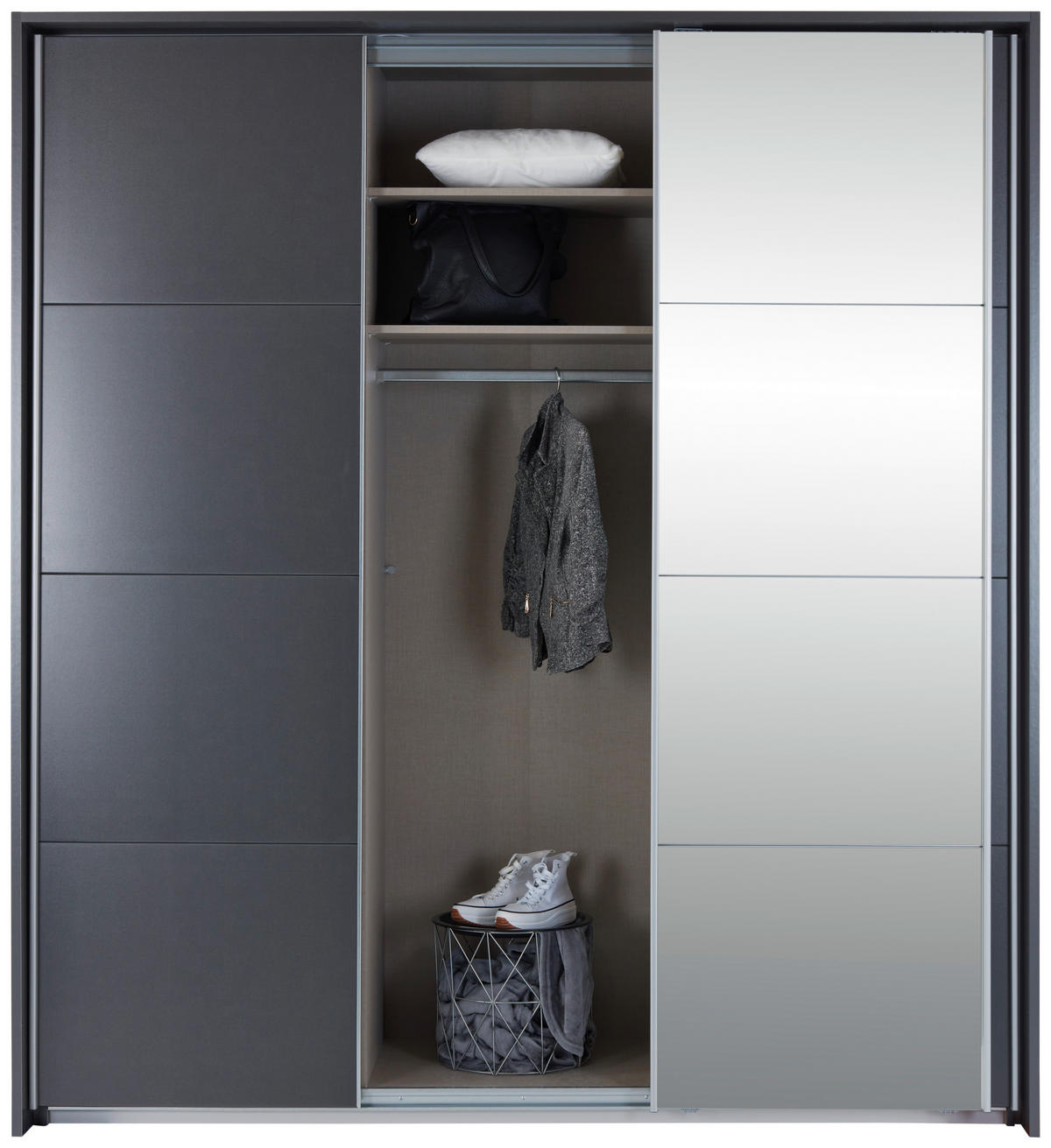 Dulap Cu Uși Culisante, 203/229/62 cm, gri - culoare aluminiu/gri, Basics, metal/material pe bază de lemn (203/229/62cm)