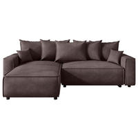 ECKSOFA 190/280 cm MERO in Cord Graubraun Zierkissen, Rückenkissen, Bettkasten  190/280 cm  - Graubraun/Schwarz, MODERN, Kunststoff/Textil (190/280cm) - MID.YOU