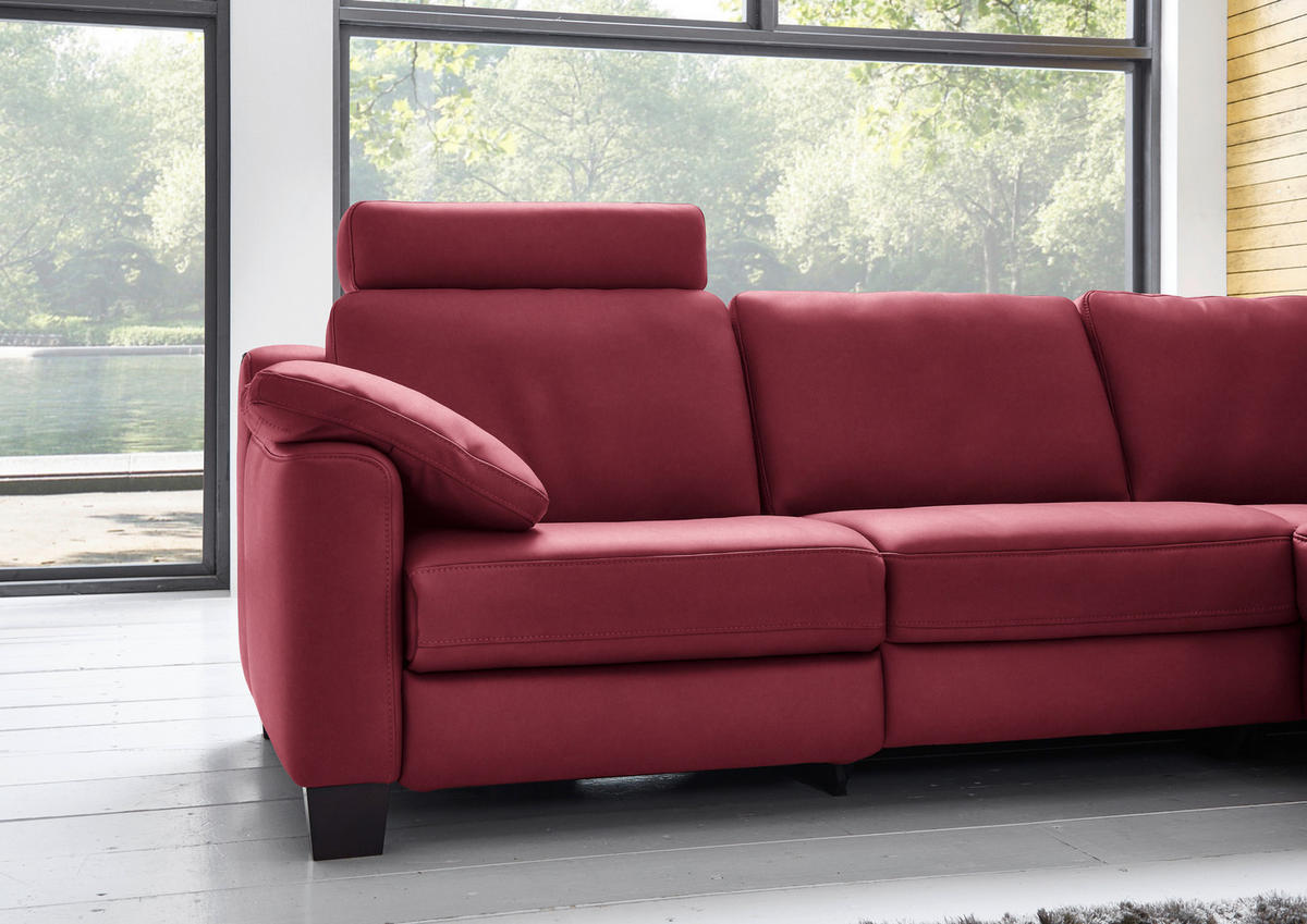ECKSOFA in Echtleder Bordeaux  - Eichefarben/Bordeaux, Design, Leder/Holz (259/235cm) - Valdera