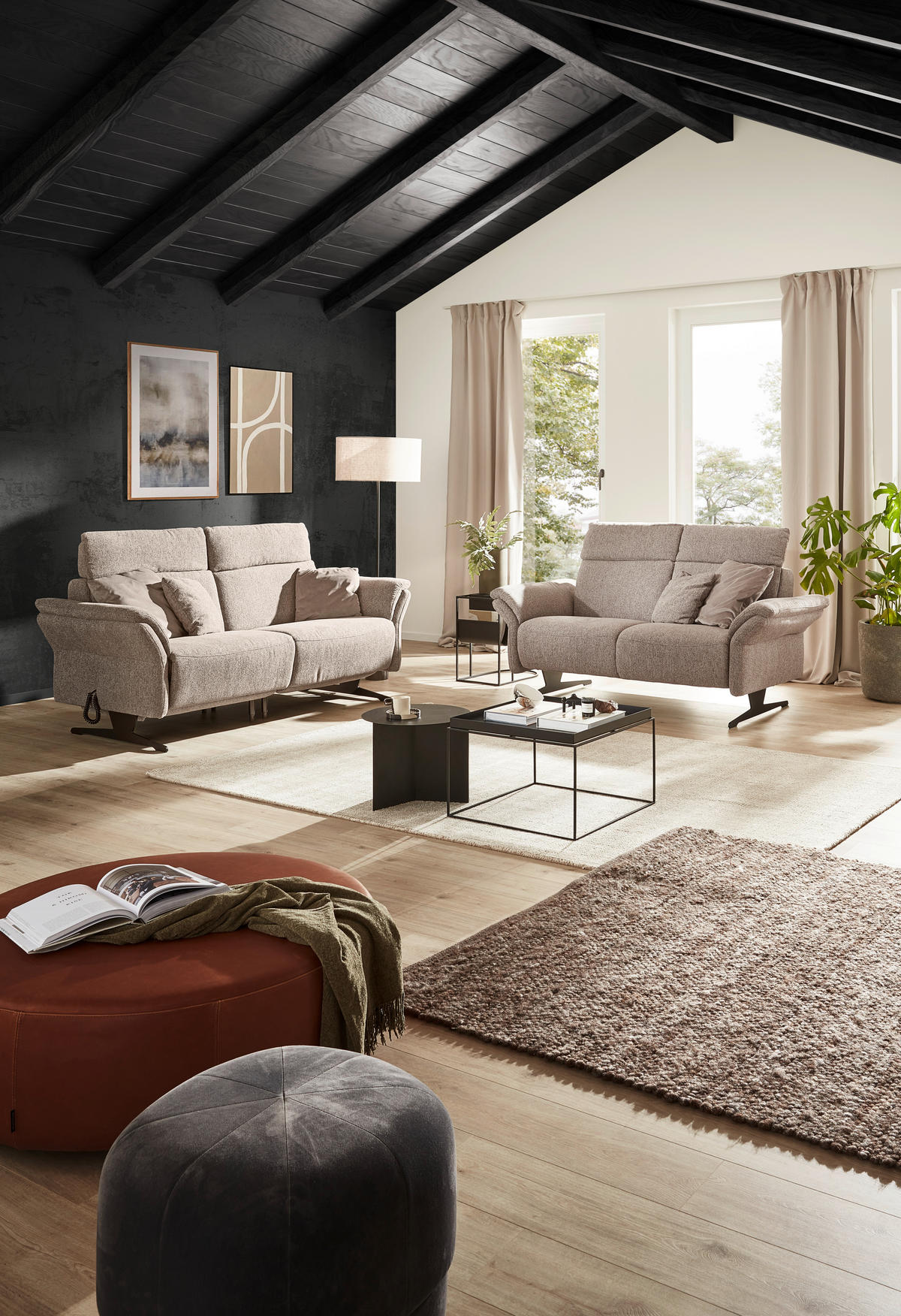 2-SITZER-SOFA Chenille Graubraun  - Graubraun/Schwarz, KONVENTIONELL, Textil/Metall (194/106/92cm) - Dieter Knoll