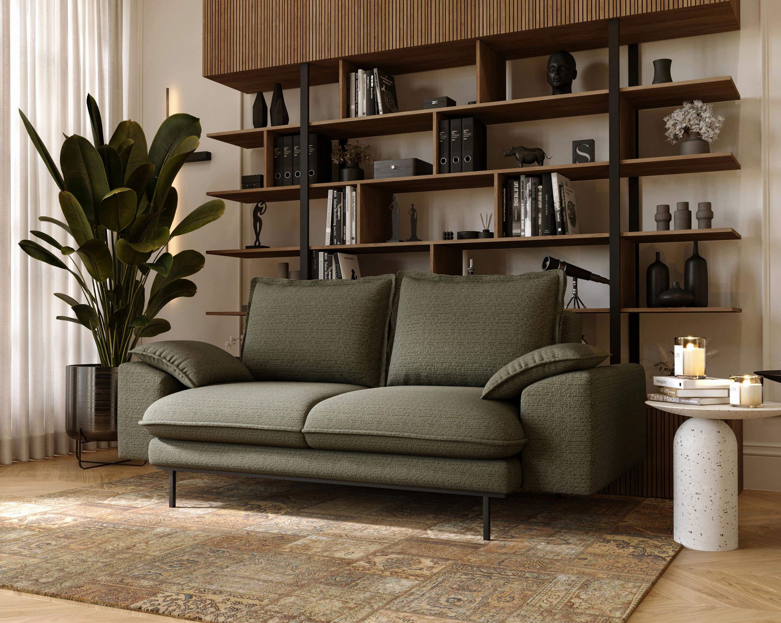 2-SITZER-SOFA Struktur Olivgrün  - Schwarz/Olivgrün, Design, Textil/Metall (195/92cm) - Livetastic