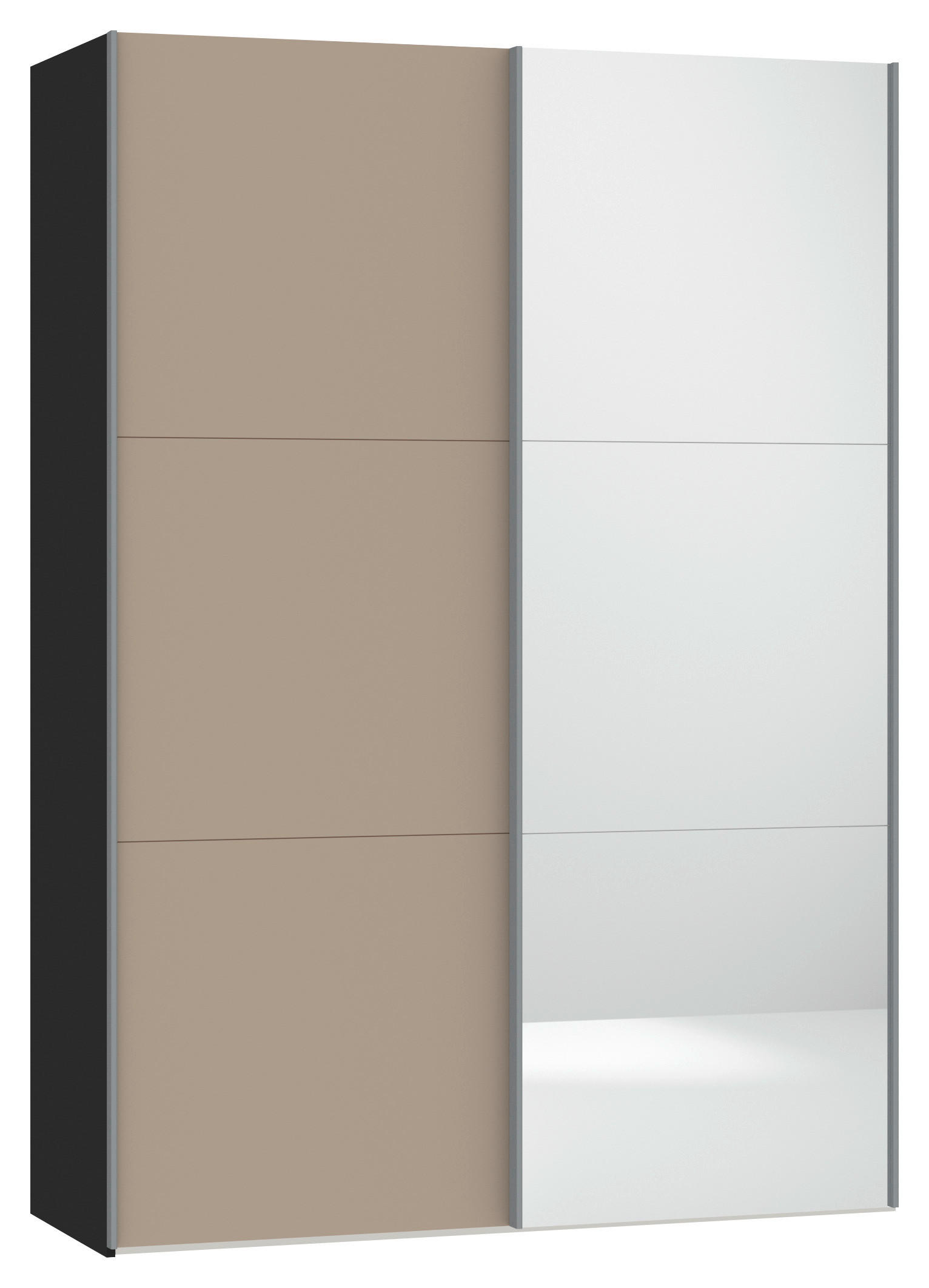 SCHWEBETÜRENSCHRANK in Schwarz, Hellbraun - Hellbraun/Silberfarben, Design, Glas/Holzwerkstoff (152/220/46cm) - Jutzler