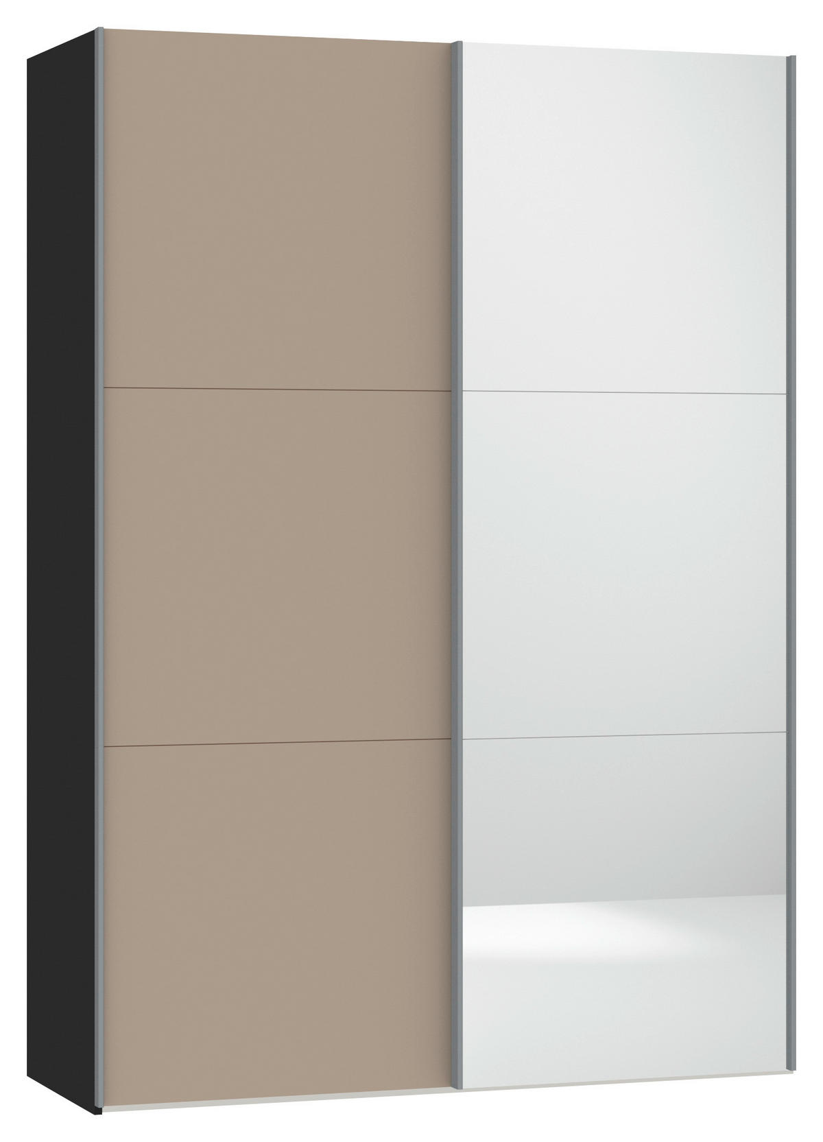 SCHWEBETÜRENSCHRANK  in Schwarz, Hellbraun  - Hellbraun/Silberfarben, Design, Glas/Holzwerkstoff (152/220/46cm) - Jutzler
