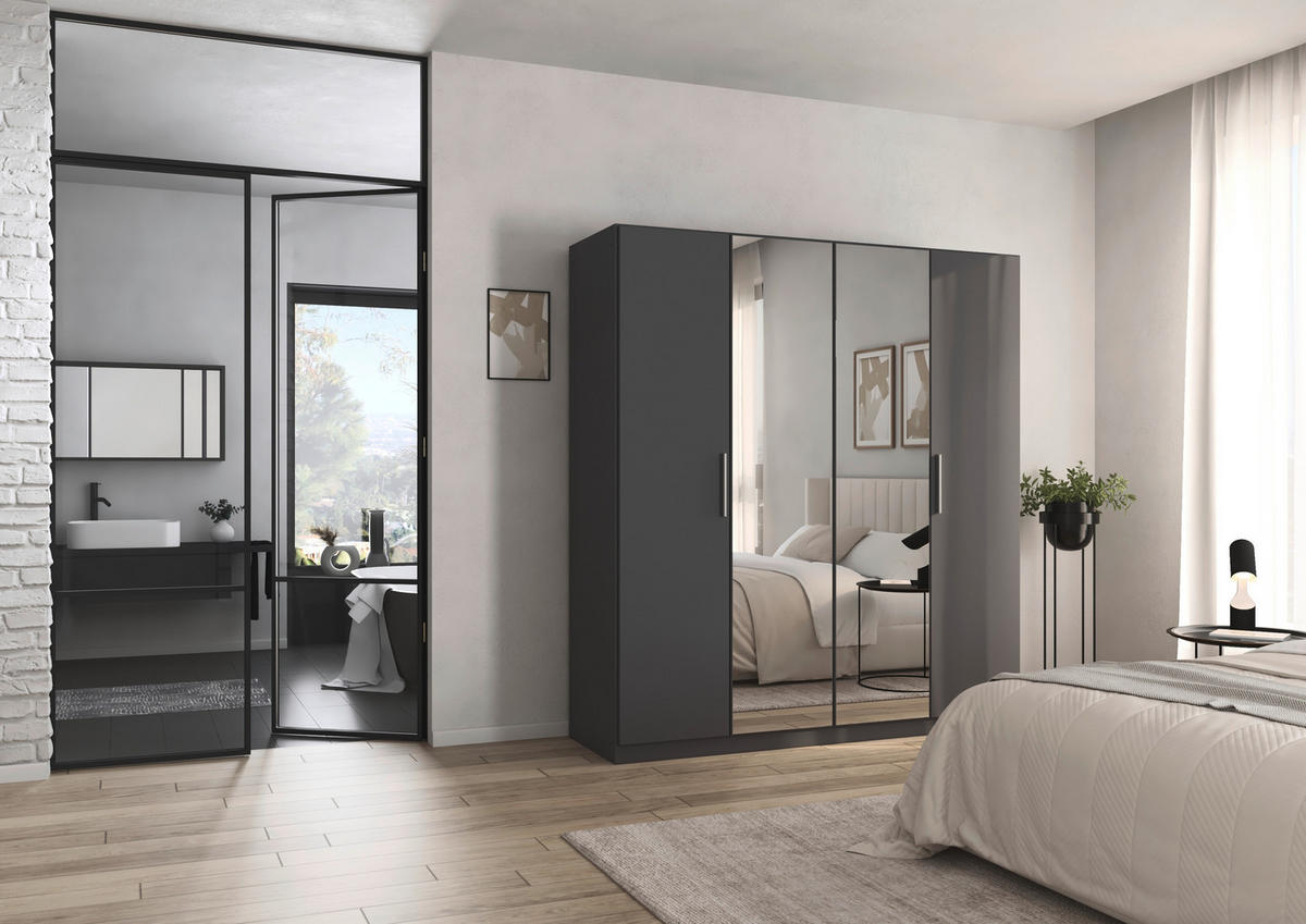 DREHTÜRENSCHRANK 181/210/54 cm,  in Grau, 4-türig  - Alufarben/Grau, KONVENTIONELL, Glas/Holzwerkstoff (181/210/54cm) - home24