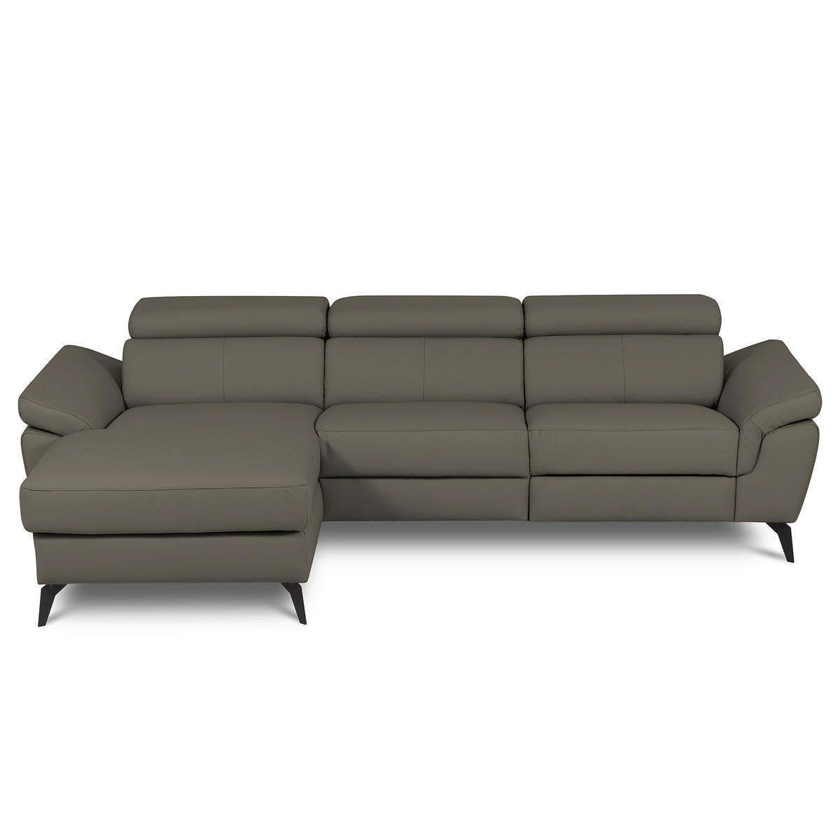 ECKSOFA Schlammfarben Echtleder Lederlook Bettkasten, Schlaffunktion, Rücken echt, Armteilverstellung, Kopfteilverstellung  - Schlammfarben/Schwarz, Design, Leder/Textil (179/252cm) - Livetastic
