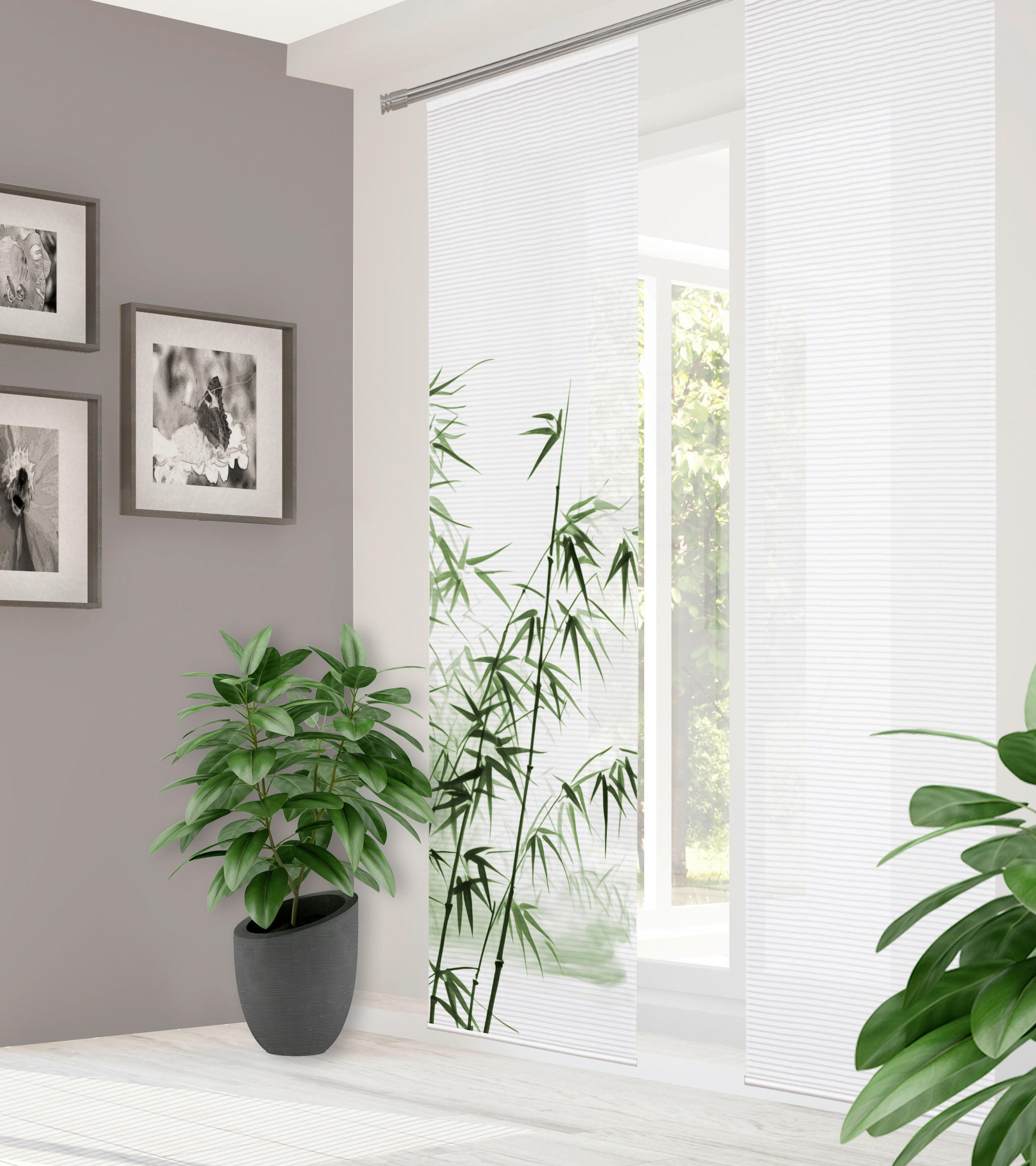 FLÄCHENVORHANG   blickdicht  60/245 cm   - Weiß/Grün, Natur, Textil (60/245cm)
