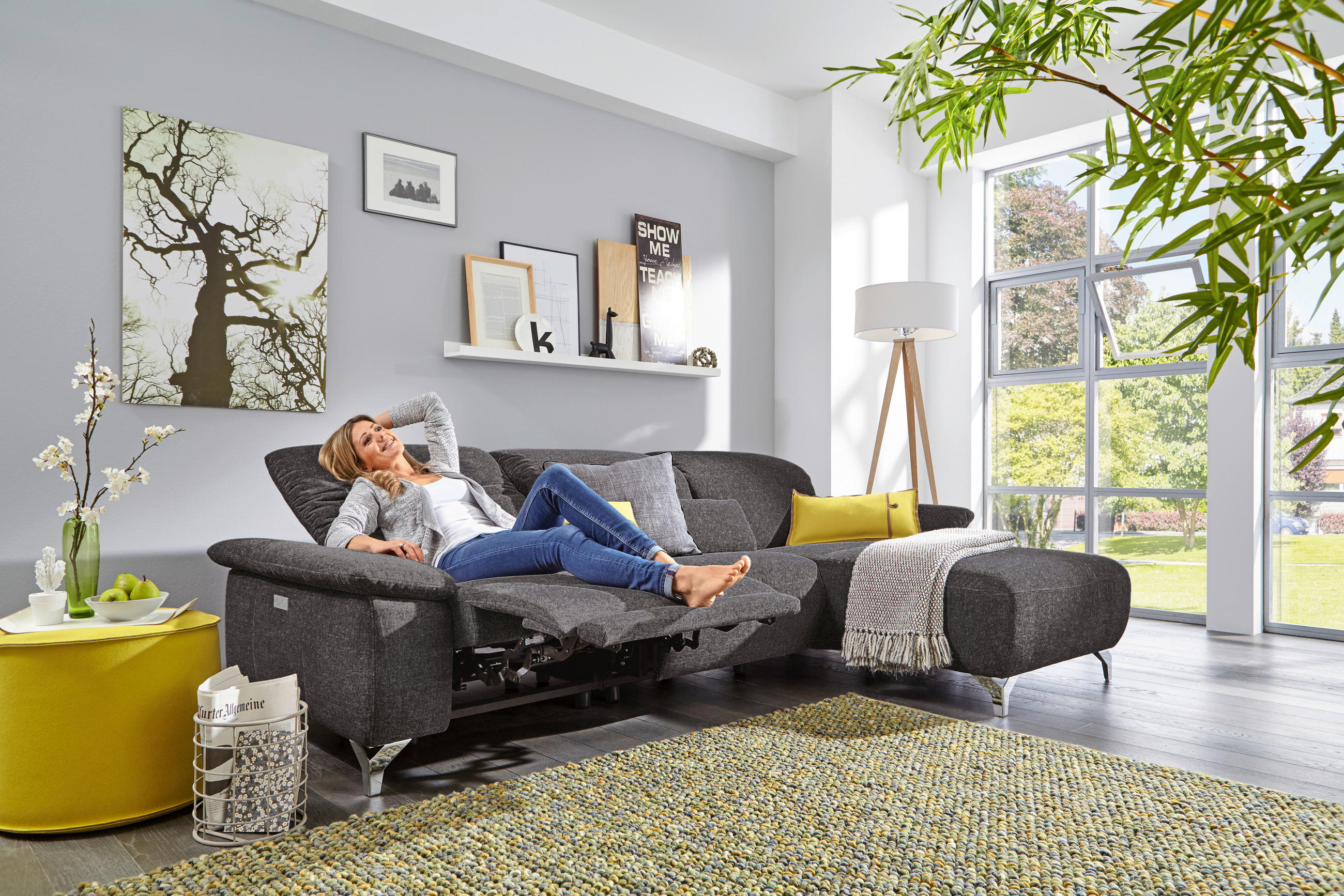 ECKSOFA Anthrazit Flachgewebe - Chromfarben/Anthrazit, Design, Textil (280/180cm) - Musterring
