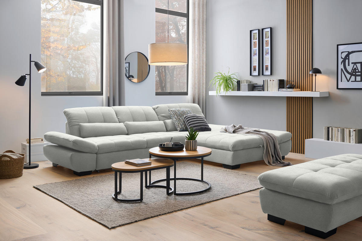 ECKSOFA  in Flachgewebe Weiß  341/204 cm  - Schwarz/Weiß, Design, Textil/Metall (341/204cm) - Xora