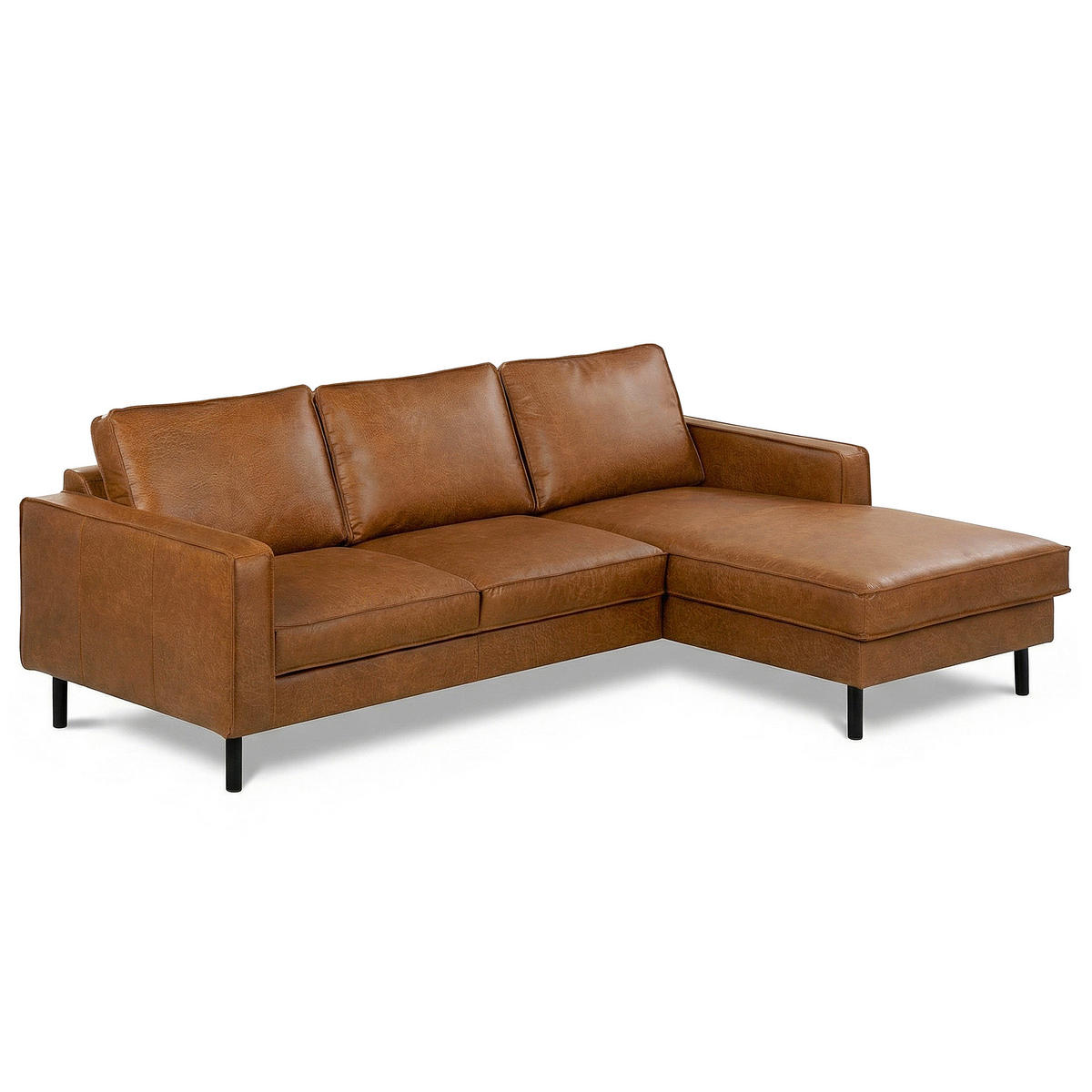 ECKSOFA  in Echtleder Cognac  - Cognac/Schwarz, Design, Leder/Metall (166/238cm) - Livetastic