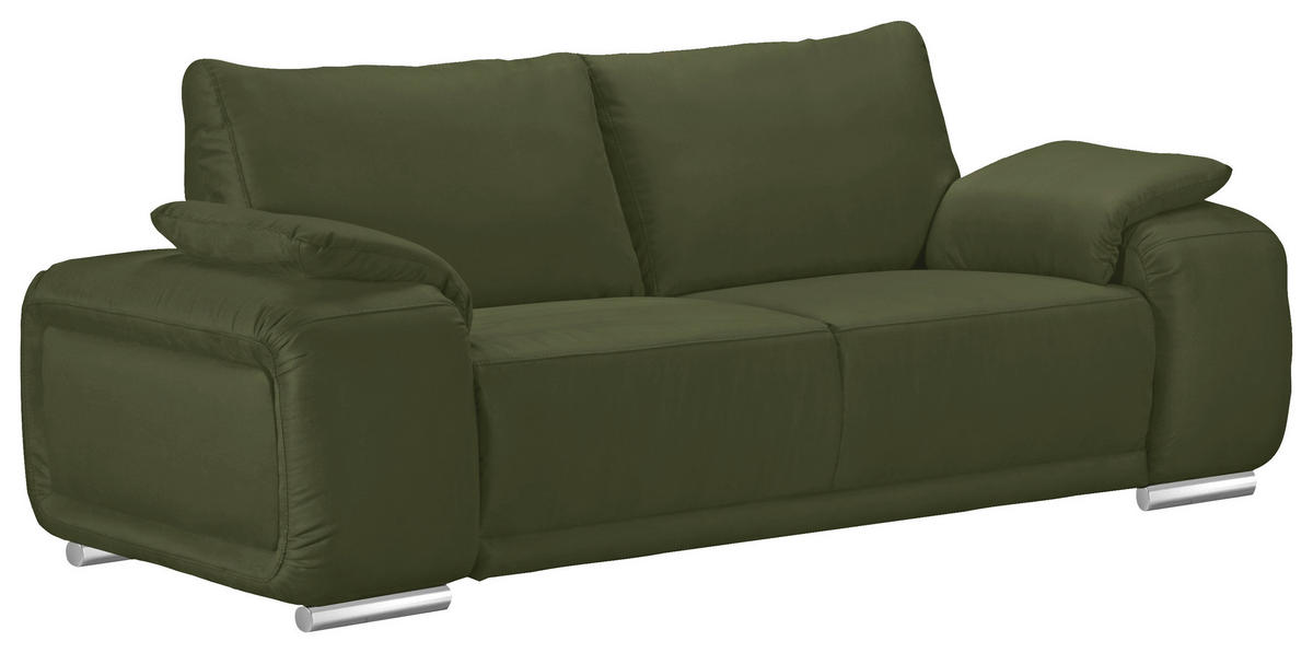 2-SITZER-SOFA Lederlook Olivgrün  - Chromfarben/Olivgrün, KONVENTIONELL, Textil/Metall (212/85/95cm) - Carryhome