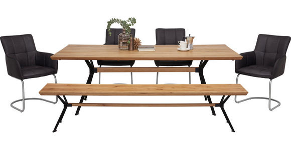 SITZBANK 220/45/35 cm in Schwarz, Eichefarben - Eichefarben/Schwarz, Natur, Holz/Metall (220/45/35cm) - Linea Natura