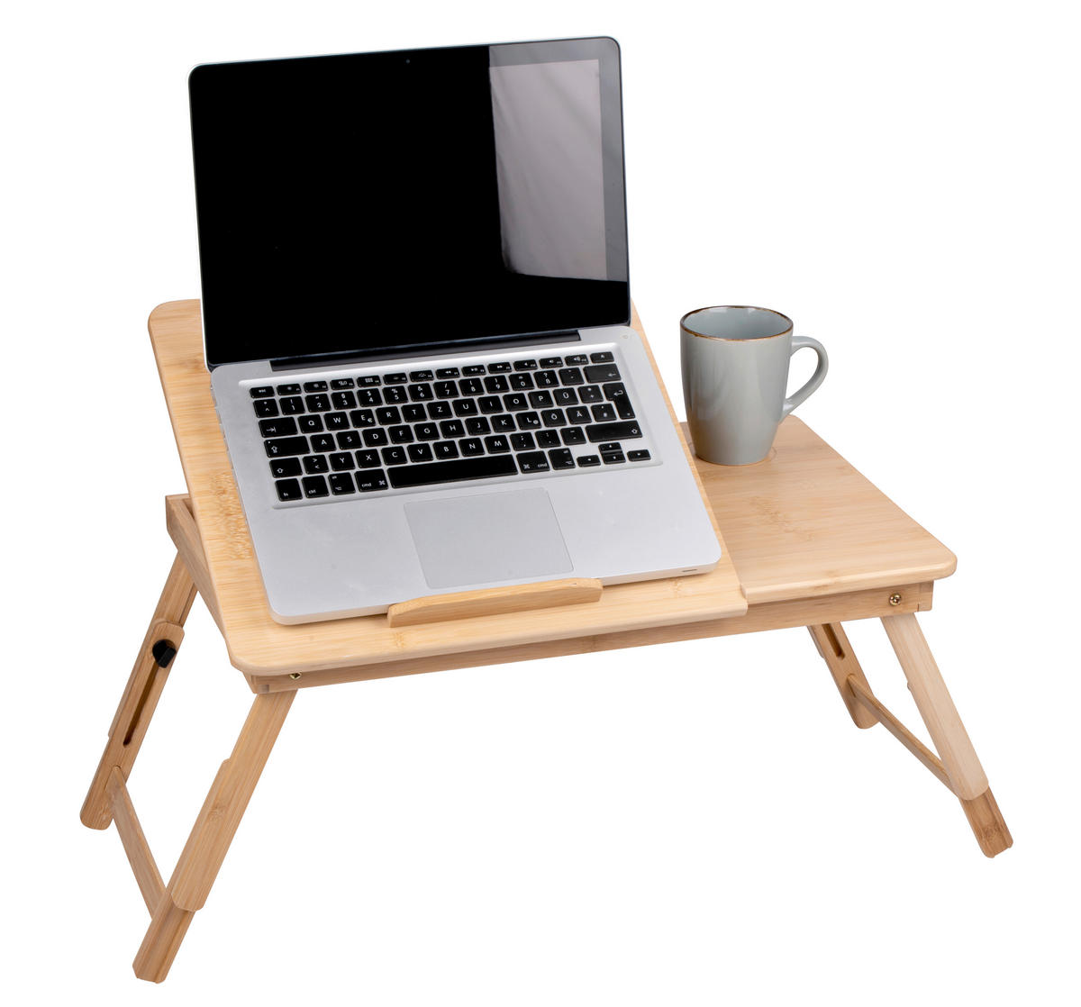 LAPTOPTISCH 53.5/34/27.5 cm höhenverstellbar, klappbar, Getränkehalter, justierbare Füße  - Braun, Basics, Holz (53.5/34/27.5cm)