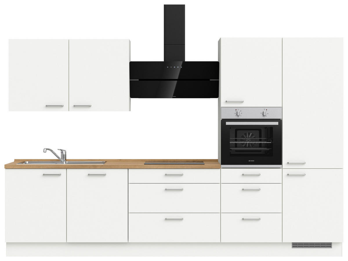 KÜCHENBLOCK 330 cm   in Weiß, Eichefarben  - Edelstahlfarben/Eichefarben, MODERN, Holzwerkstoff/Metall (330cm) - Nobilia