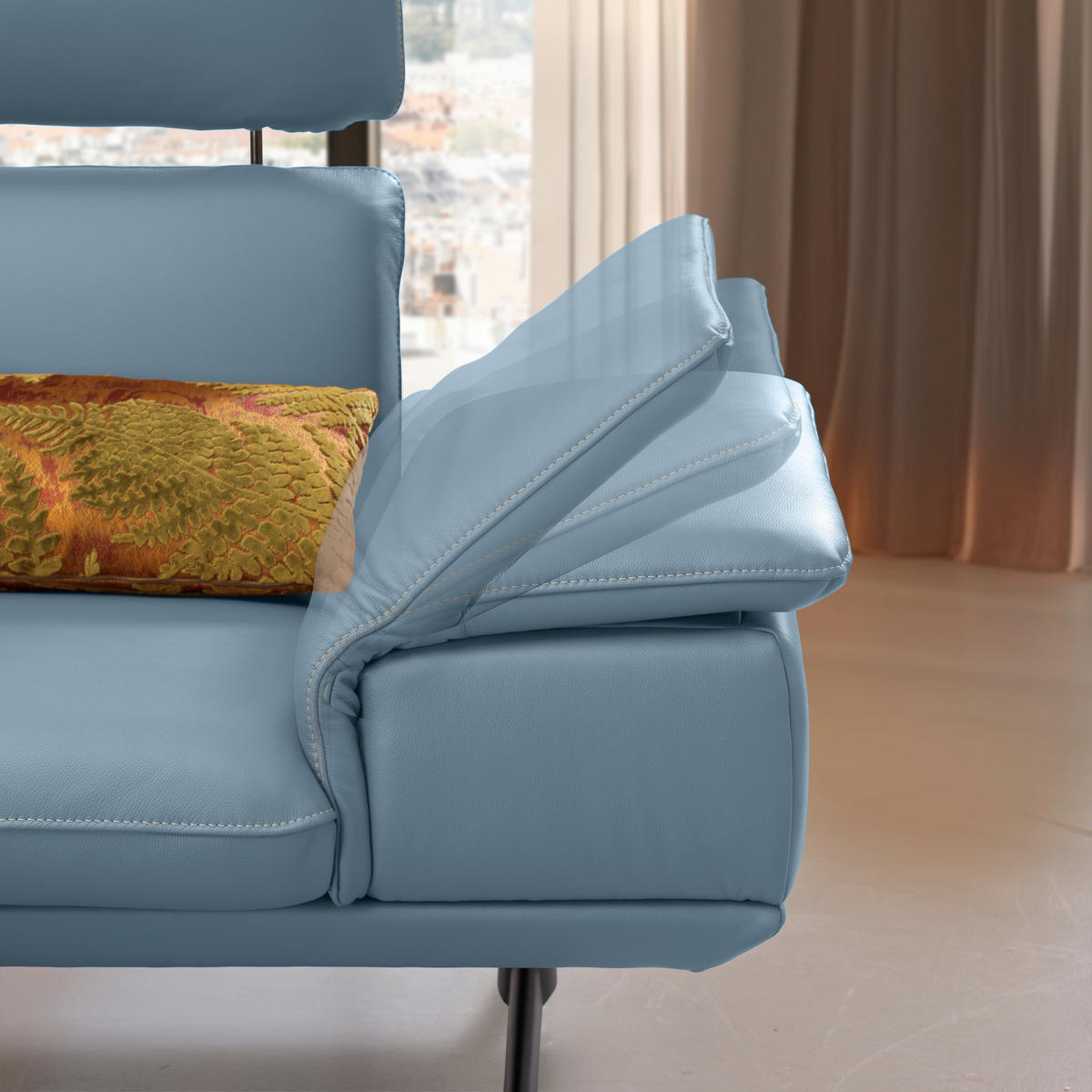 ECKSOFA in Echtleder Blau  150/242 cm  - Blau/Beige, Design, Leder/Metall (150/242cm) - Koinor