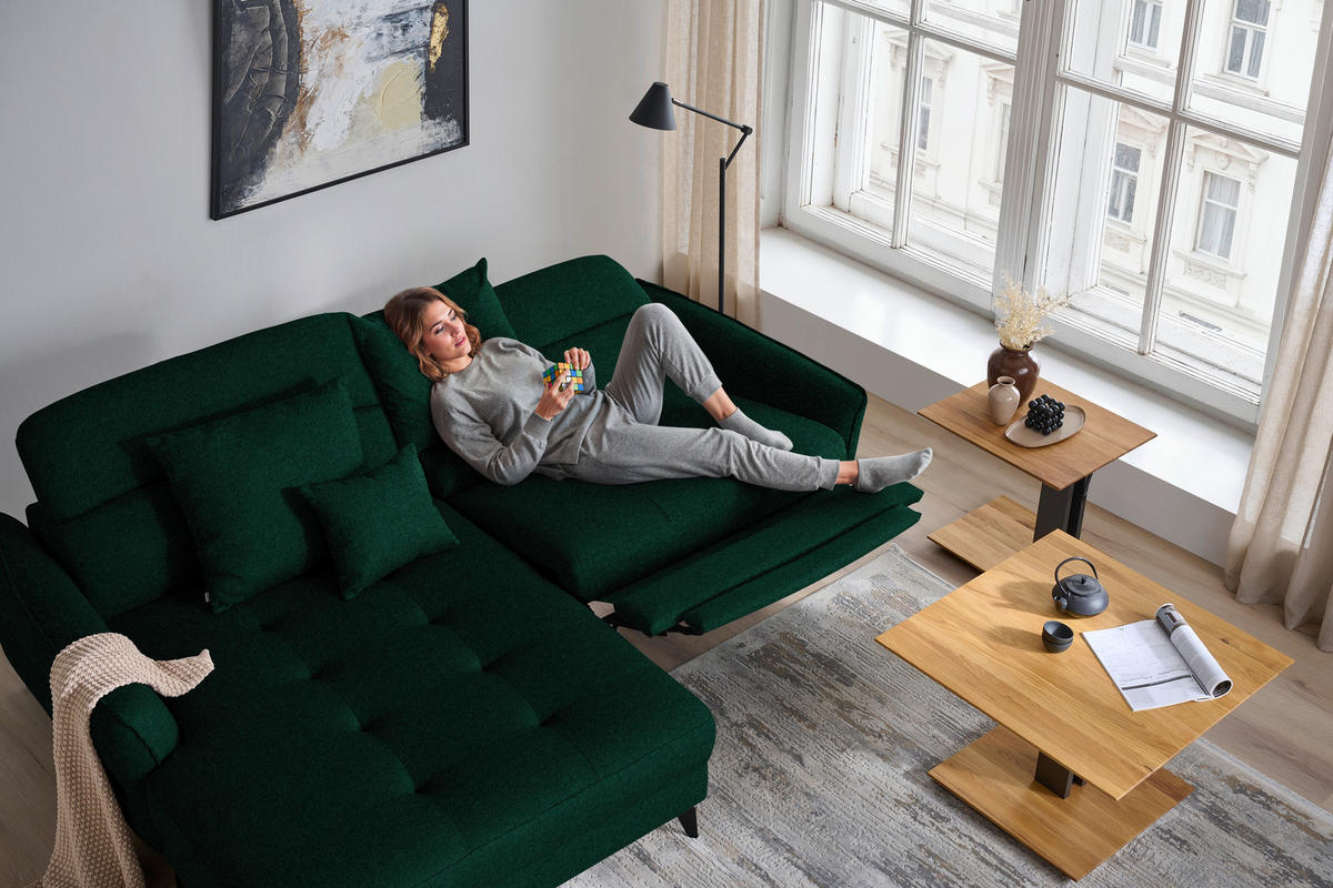 ECKSOFA Flachgewebe Waldgrün  - Waldgrün/Schwarz, Design, Textil/Metall (175/246cm) - Celina