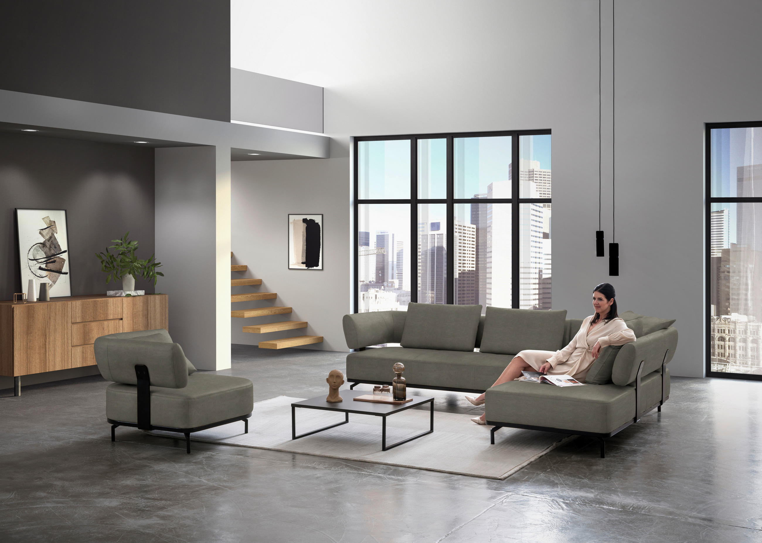 SESSEL in Echtleder Grau  - Schwarz/Grau, Design, Leder/Metall (98/85/98cm) - Dieter Knoll