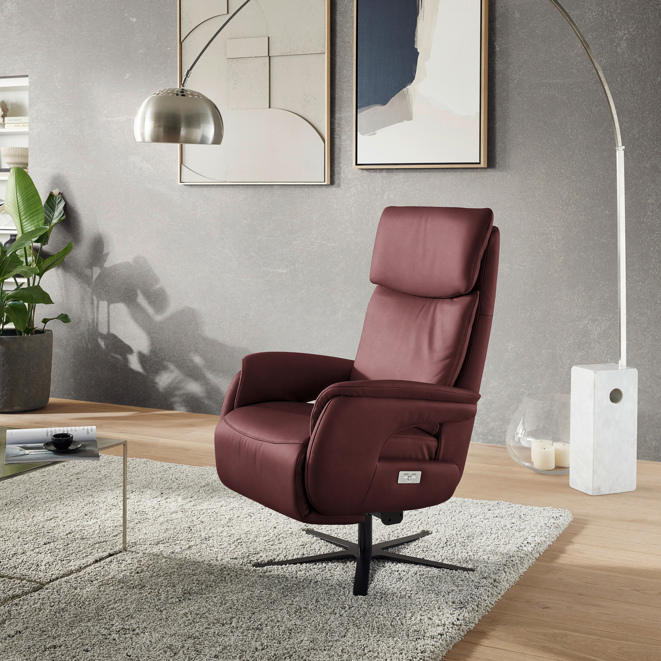 RELAXSESSEL in Leder Bordeaux  - Bordeaux/Schwarz, Design, Leder/Metall (70/117/85cm) - Dieter Knoll