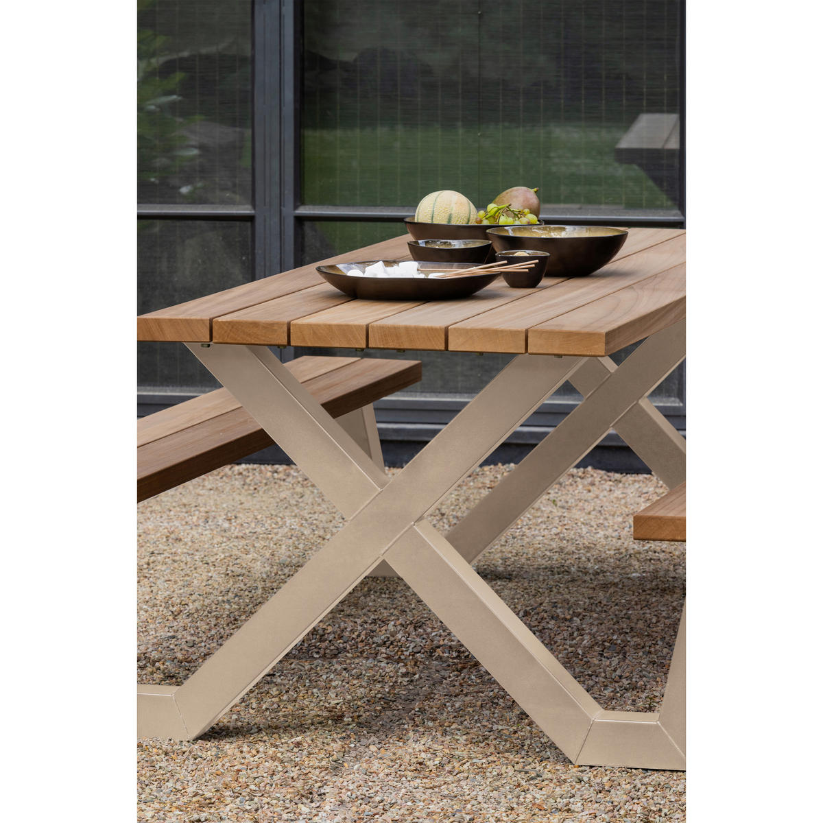 GARTENTISCHGRUPPE  - Naturfarben, MODERN, Holz/Metall (206/145/75cm) - Livetastic