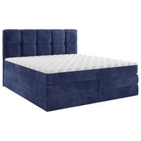 BOXSPRINGBETT 160/200 cm,  in Blau, gepolstertes Kopfteil, Bettkasten, Matratzen, Wendematratze mit unterschiedlichen Härtegraden, H2 + H3 = mittel + fest  - Blau/Schwarz, Design, Kunststoff/Textil (160/200cm) - Esposa