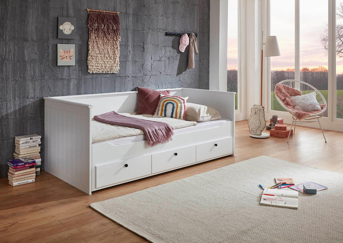 AUSZIEHBETT 90-180/200 cm  in Weiß  - Weiß, KONVENTIONELL, Holz/Holzwerkstoff (90-180/200cm) - Boxxx
