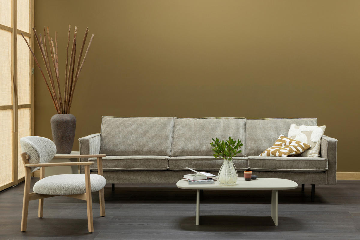 3-SITZER-SOFA Rodeo gerippt Sandfarben  - Sandfarben/Schwarz, MODERN, Textil/Metall (277/85/86cm) - Livetastic