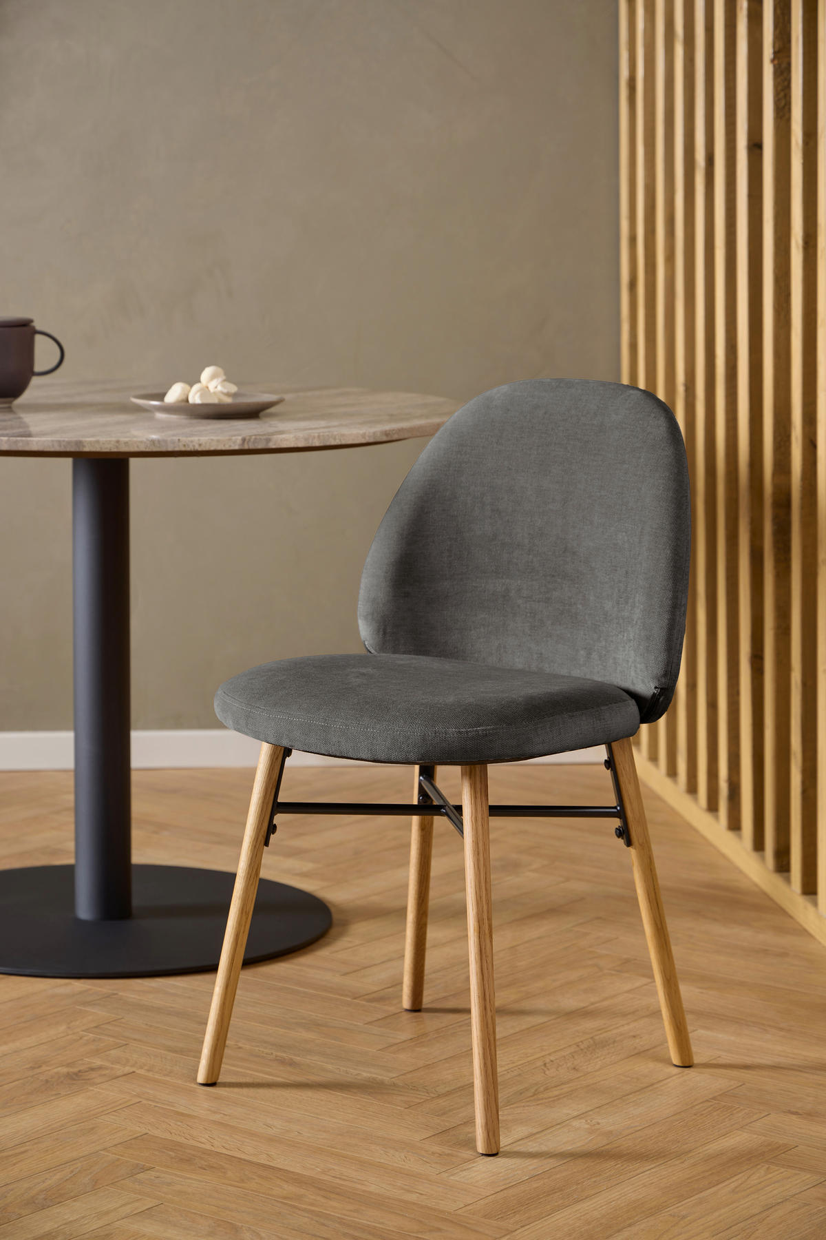 STUHL  in Chenille  - Eichefarben/Grau, Design, Holz/Textil (54/82,5/56cm) - MID.YOU
