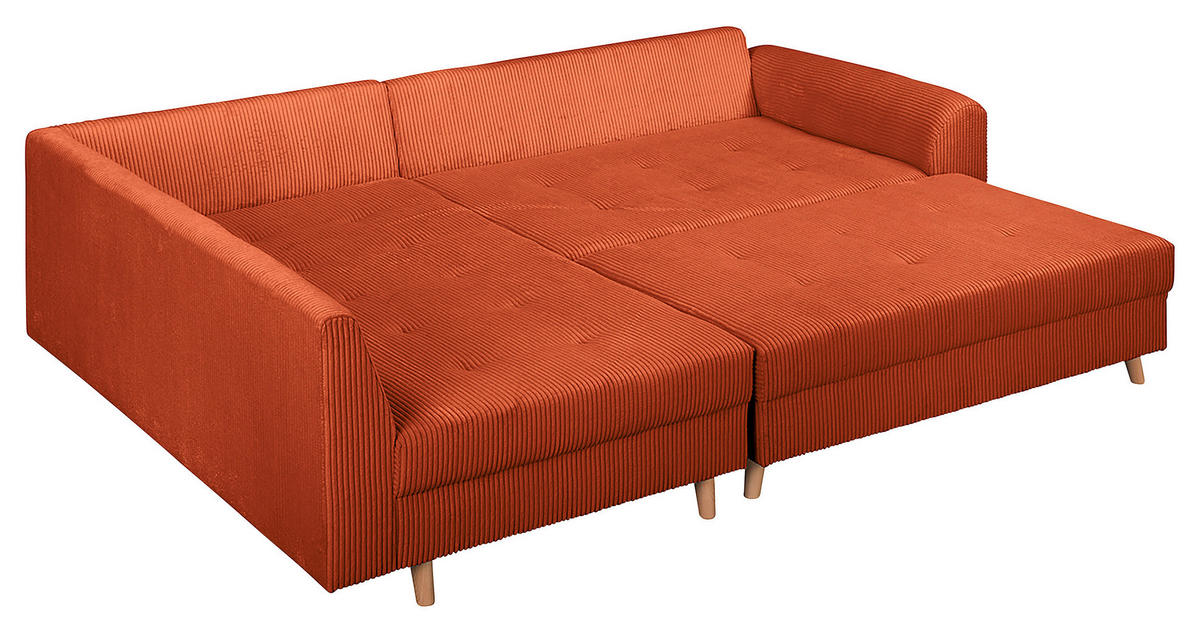 ECKSOFA inkl. Hocker Ariella in Cord Rostfarben  161/231 cm  - Rostfarben/Naturfarben, Design, Holz/Textil (161/231cm) - Livetastic