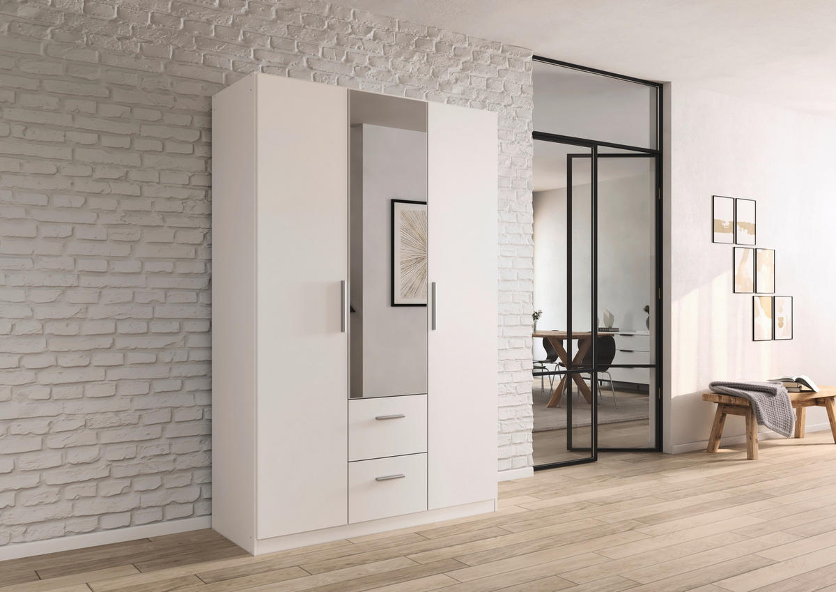 DREHTÜRENSCHRANK 135/210/54 cm,  in Weiß, 3-türig  - Alufarben/Weiß, KONVENTIONELL, Glas/Holzwerkstoff (135/210/54cm) - home24