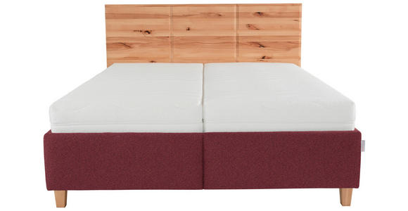 POLSTERBETT Matratze, Lattenrost, Bettkasten Buchefarben, Weinrot 180/200 cm  - Buchefarben/Weinrot, Design, Holz/Textil (180/200cm) - Valnatura