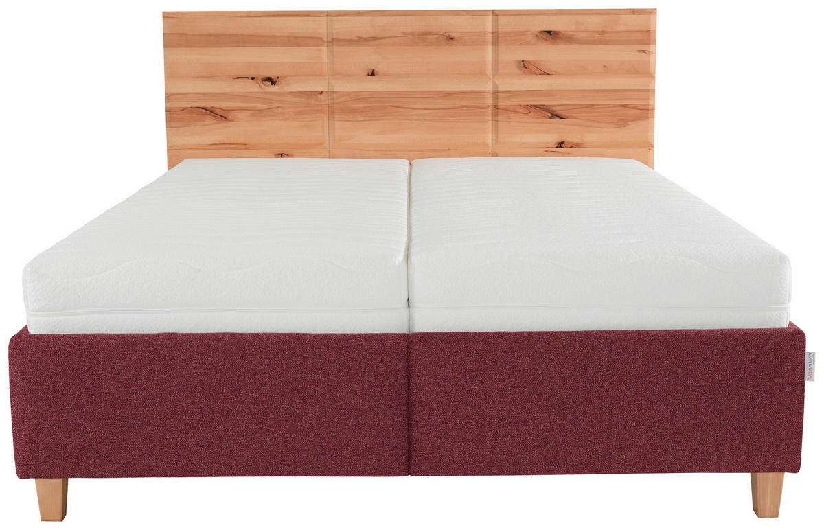 POLSTERBETT 180/200 cm  in Buchefarben, Weinrot  - Weiss/Buchefarben, Design, Holz/Textil (180/200cm) - Valnatura