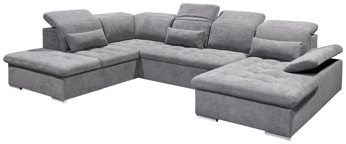 WOHNLANDSCHAFT in Mikrovelours Grau  - Dunkelgrau/Silberfarben, KONVENTIONELL, Kunststoff/Textil (240/340/188cm) - MID.YOU