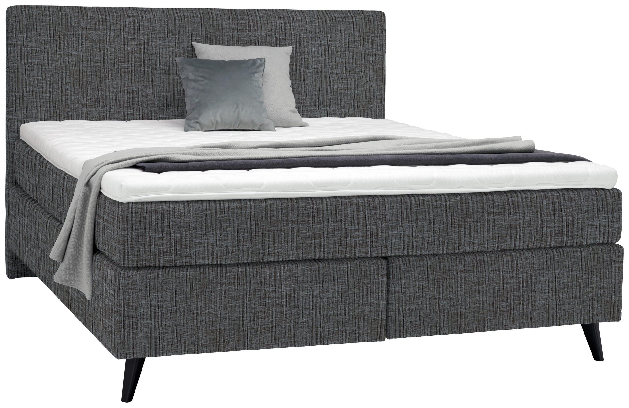 BOXSPRINGBETT 200/200 cm  in Grau  - Schwarz/Grau, KONVENTIONELL, Holz/Textil (200/200cm) - Voleo