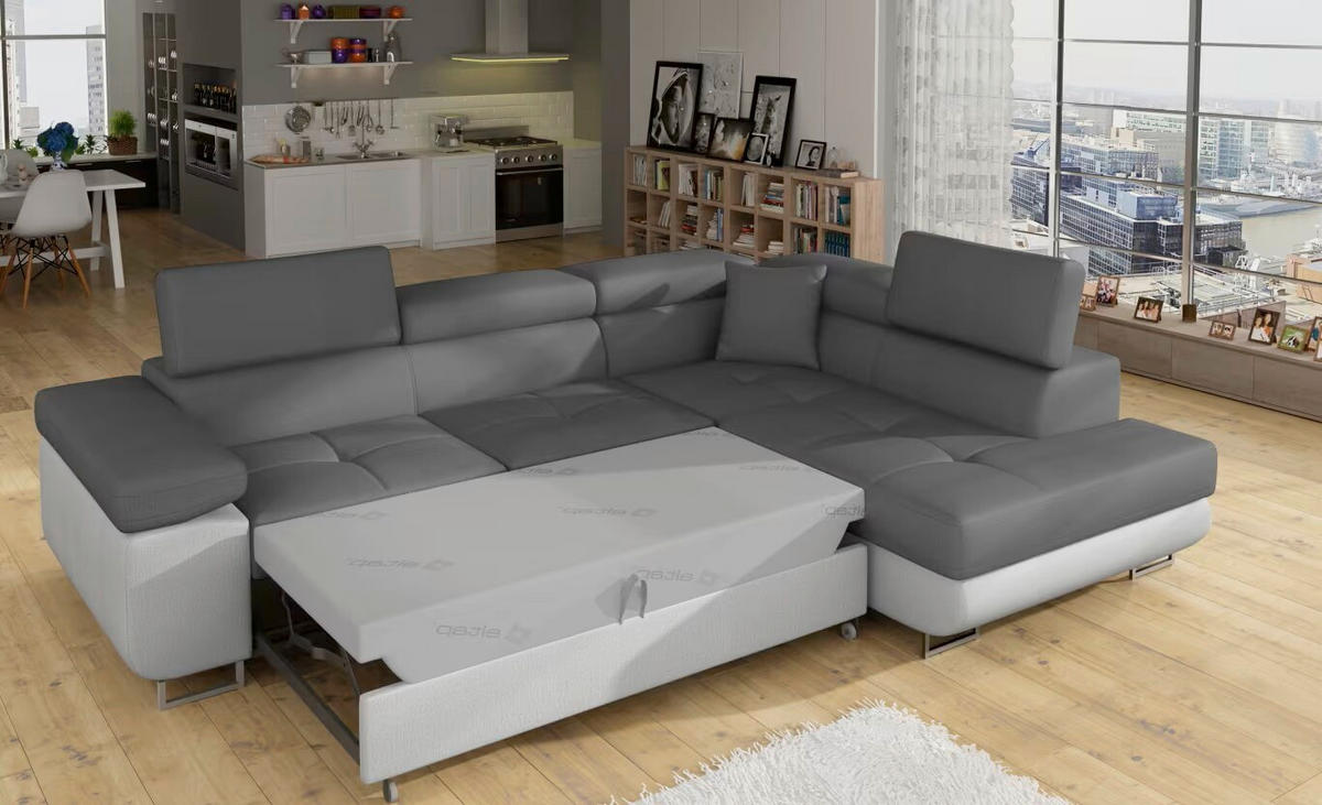 ECKSOFA  Grau, Hellgrau Textilgeflecht  - Chromfarben/Hellgrau, Design, Textil/Metall (272/203cm) - MID.YOU